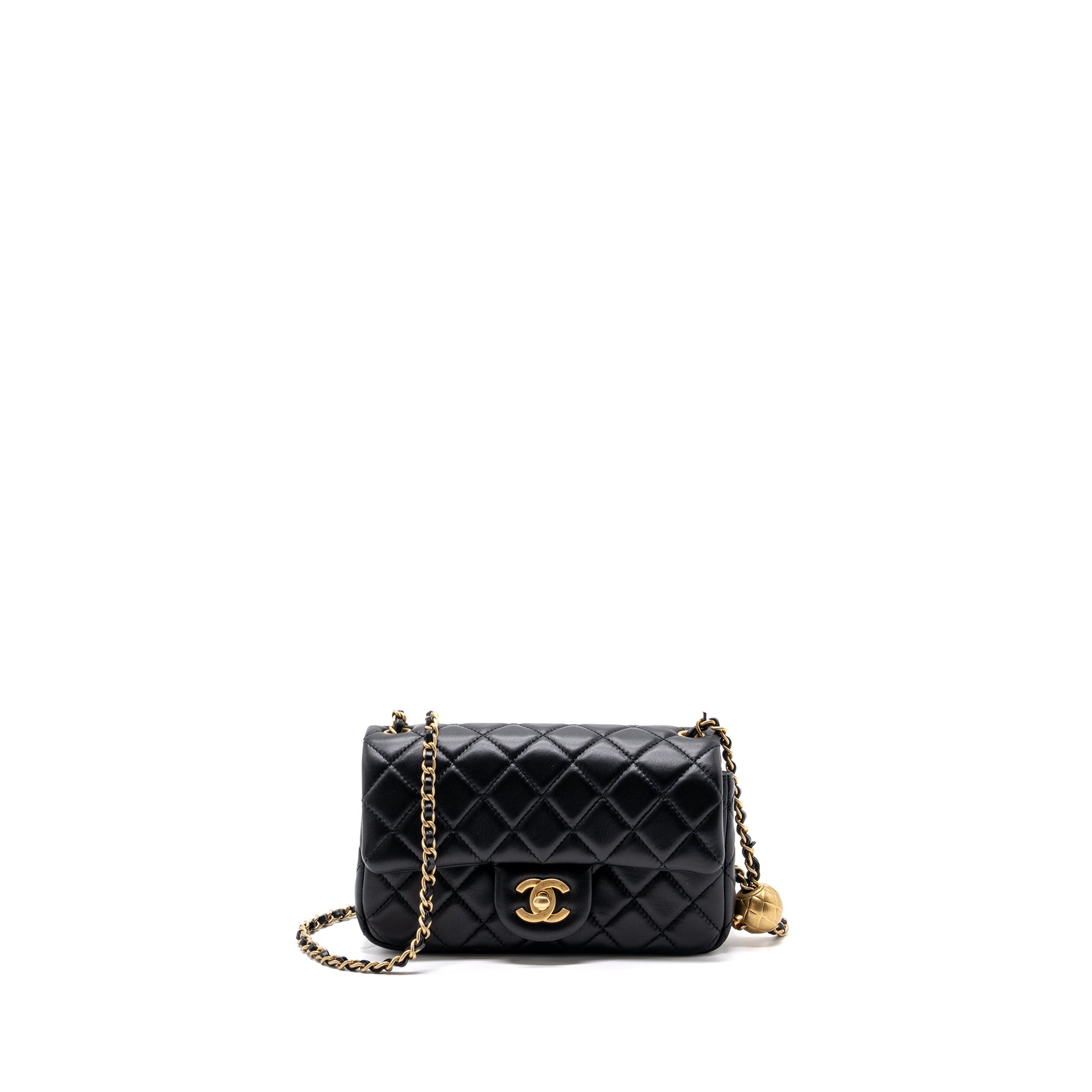 CHANEL PEARL CRUSH MINI RECTANGULAR FLAP BAG LAMBSKIN BLACK GHW