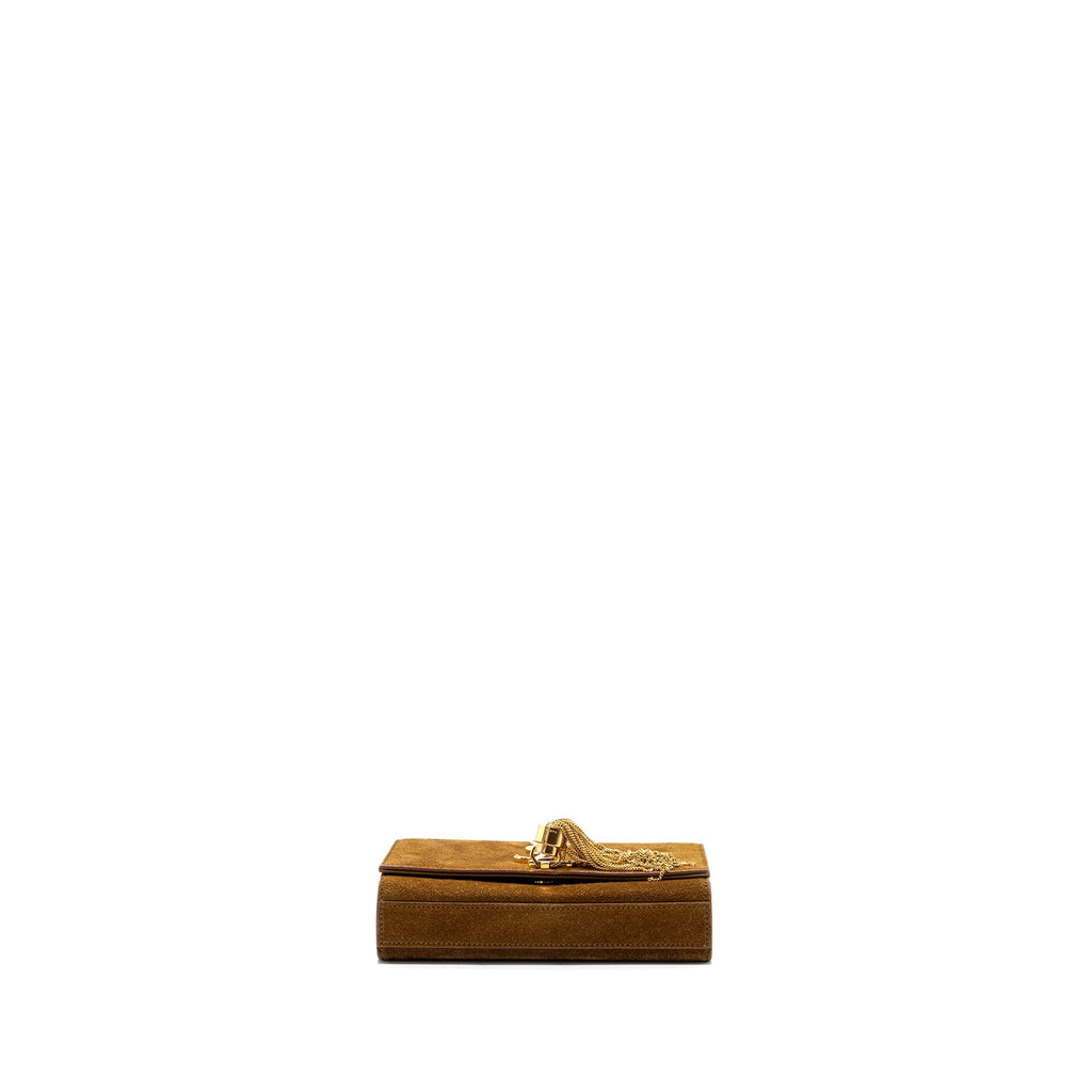 SAINT LAURENT KATE CHAIN WALLET WITH TASSEL SUEDE BROWN GHW