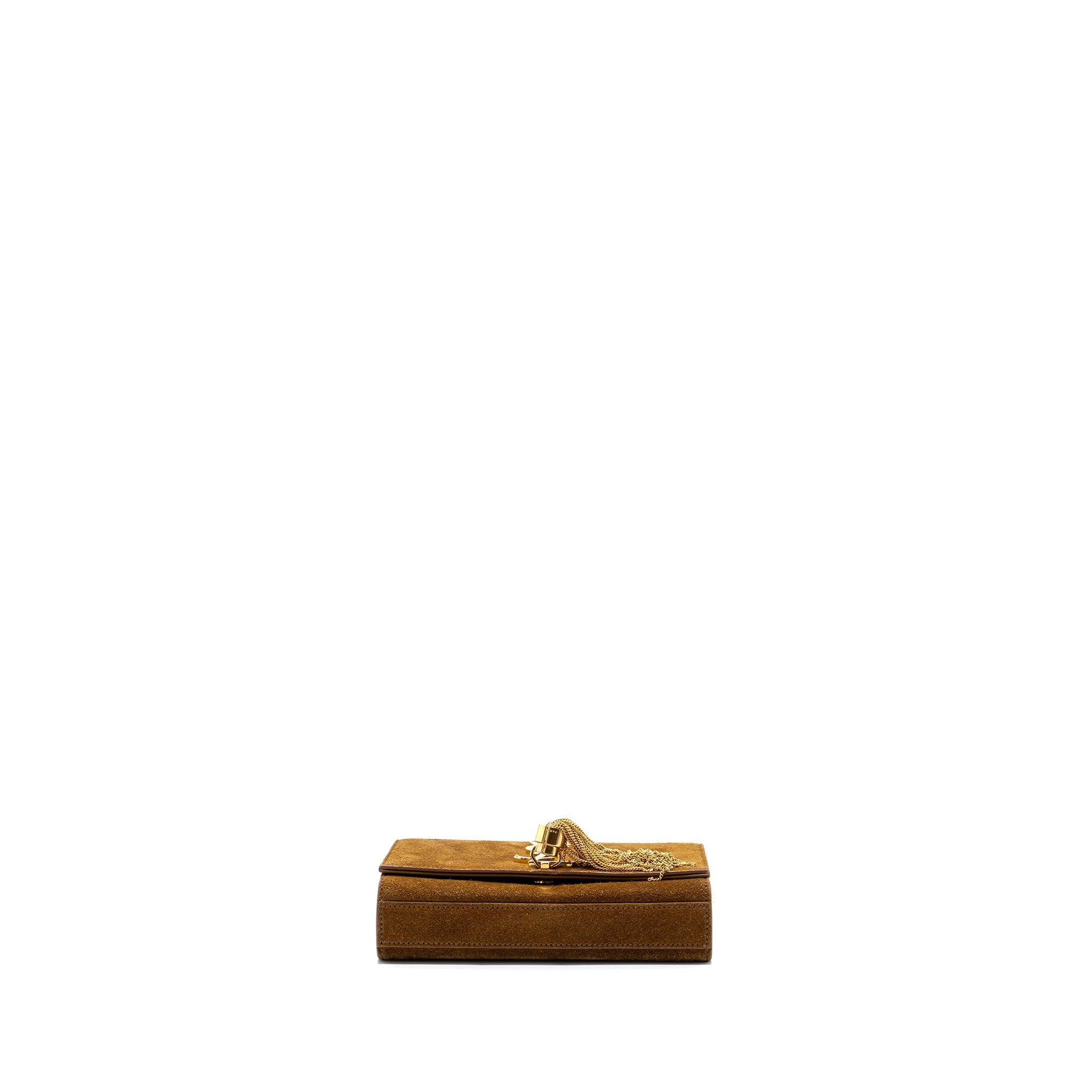SAINT LAURENT KATE CHAIN WALLET WITH TASSEL SUEDE BROWN GHW