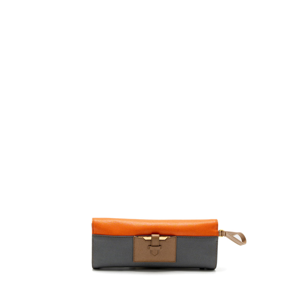 FENDI FLAP CLUTCH CALFSKIN ORANGE/MULTICOLOUR GHW