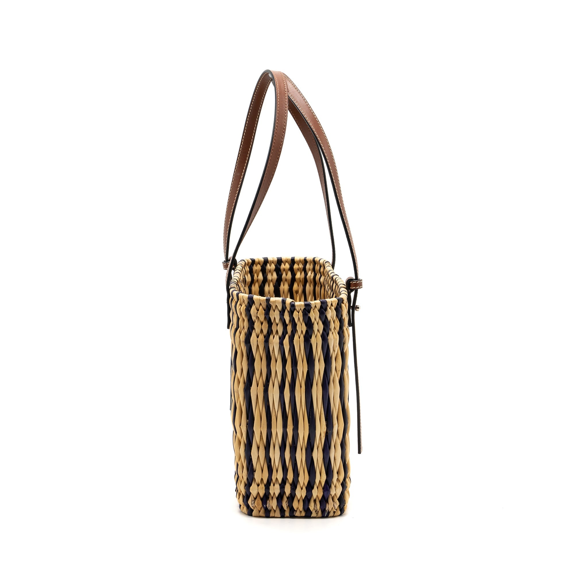LOEWE PAULA'S IBIZA ANAGRAM BASKET BAG BROWN/MULTICOLOUR RAFFIA/LEATHER