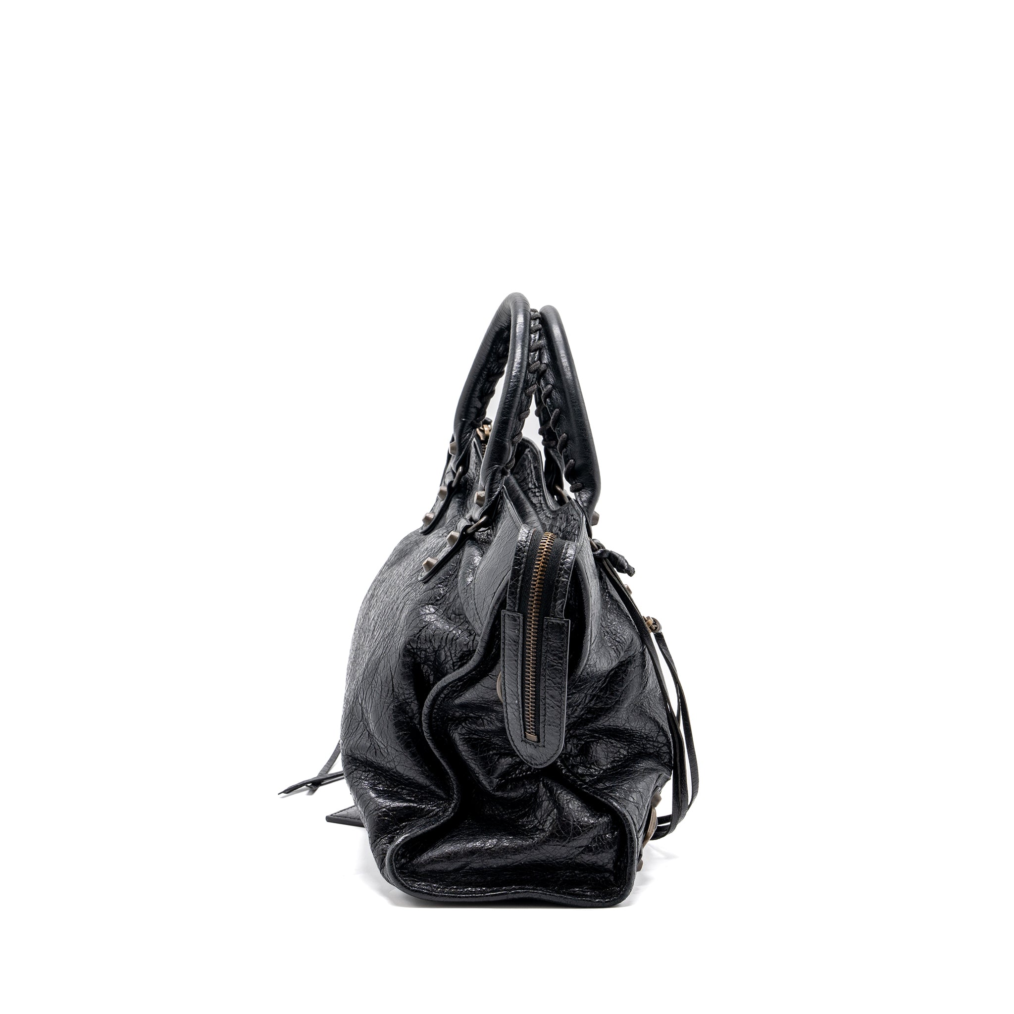 BALENCIAGA CLASSIC CITY BAG LEATHER BLACK RUTHENIUM GOLD HARDWARE