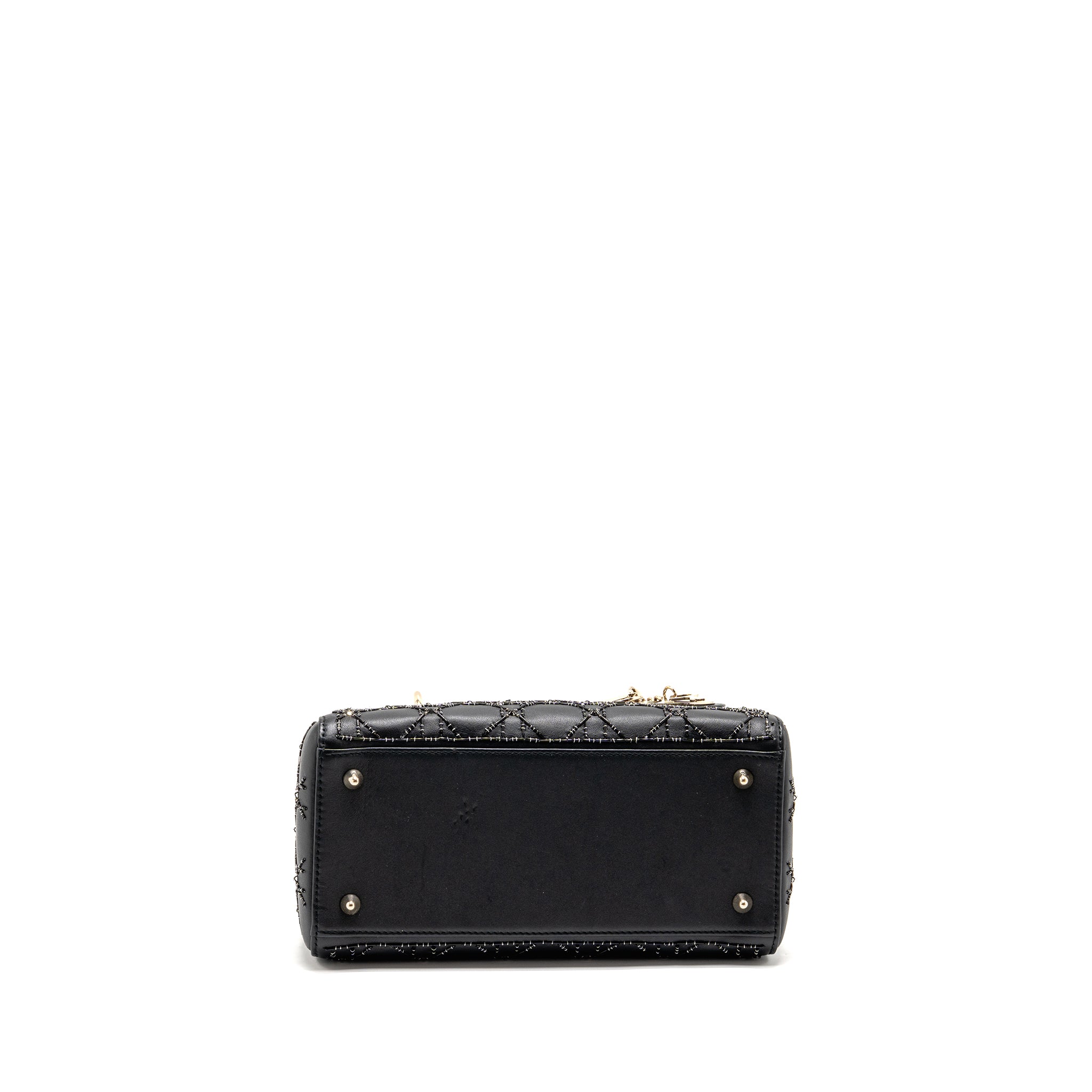 DIOR MEDIUM LADY DIOR EMBELLISHED CANNAGE LIMITED EDITION CALFSKIN BLACK LGHW
