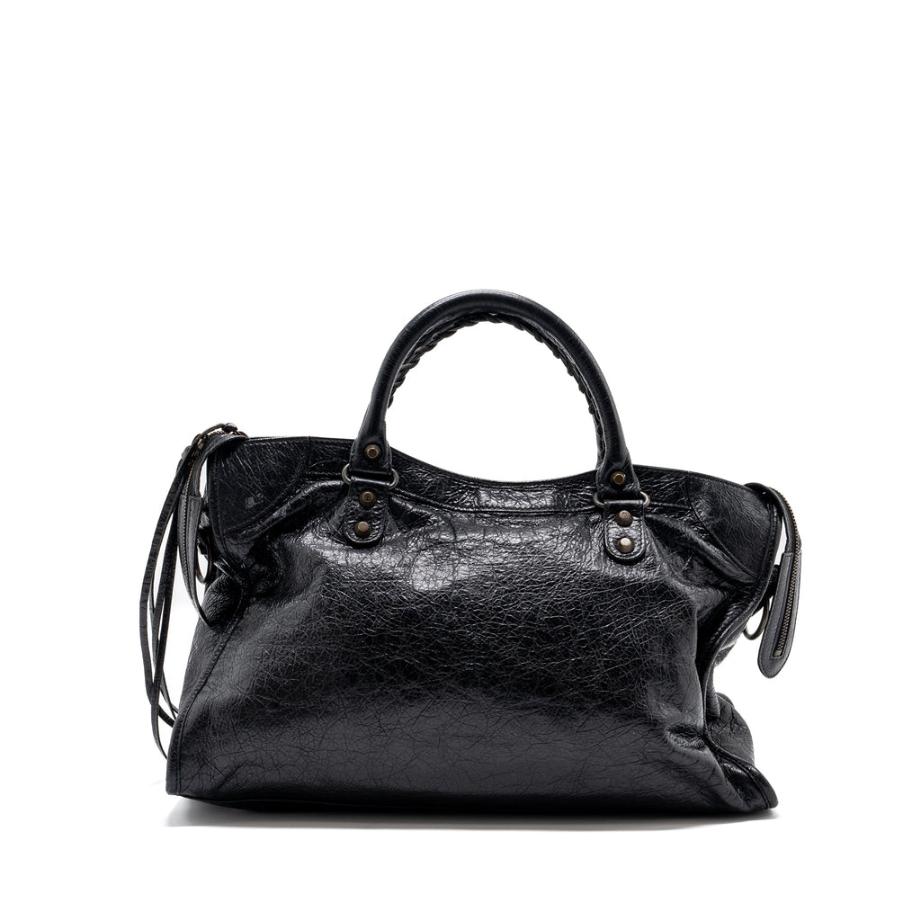 BALENCIAGA CLASSIC CITY BAG LEATHER BLACK RUTHENIUM GOLD HARDWARE