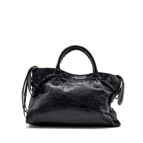 BALENCIAGA CLASSIC CITY BAG LEATHER BLACK RUTHENIUM GOLD HARDWARE
