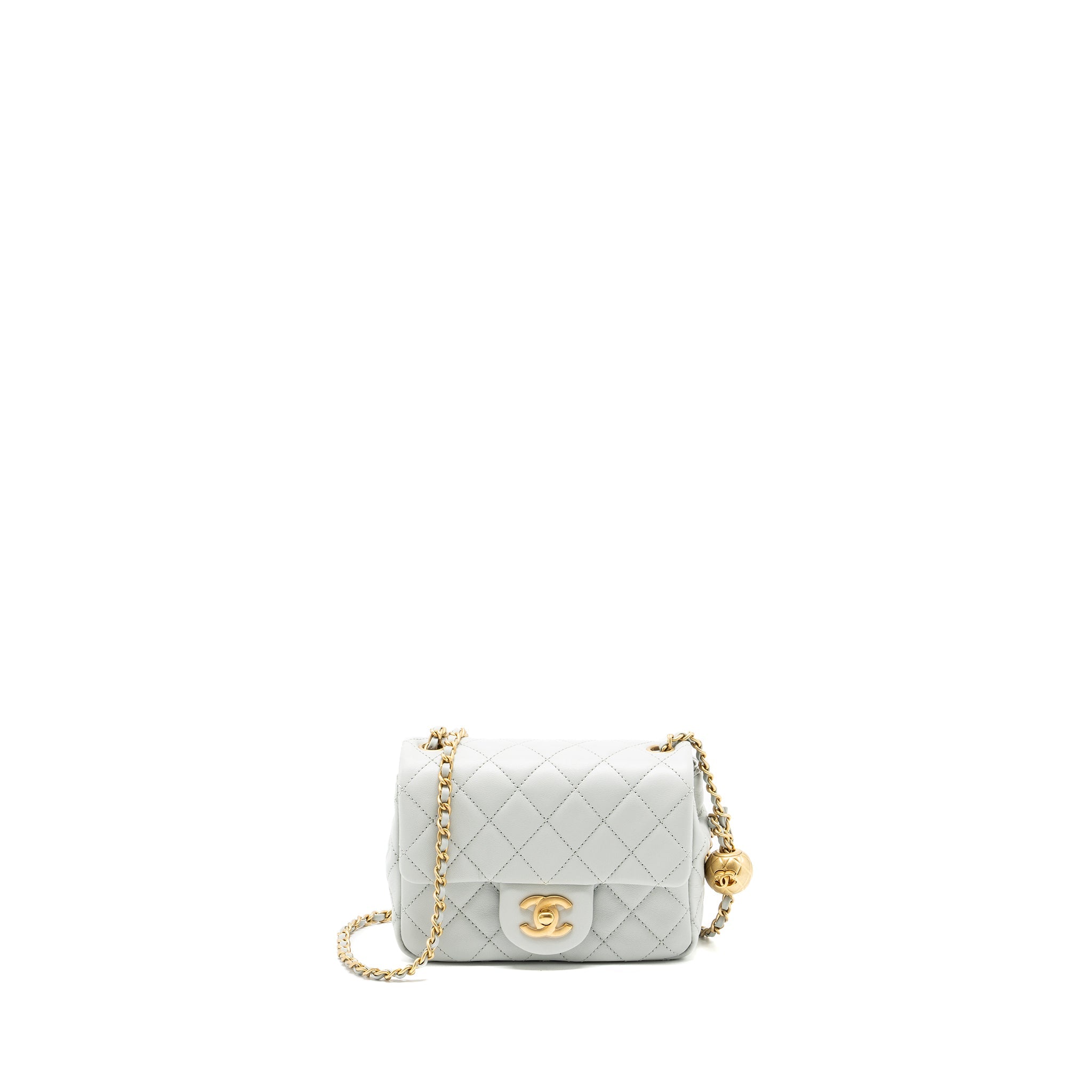 CHANEL 23C PEARL CRUSH MINI SQUARE FLAP BAG LAMBSKIN LIGHT GREY GHW (MICROCHIP)