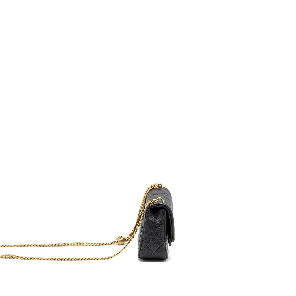 CHANEL 24P COCO LOVE SMALL FLAP BAG ADJUSTABLE CHAIN CAVIAR BLACK BRUSH GHW (MICROCHIP)