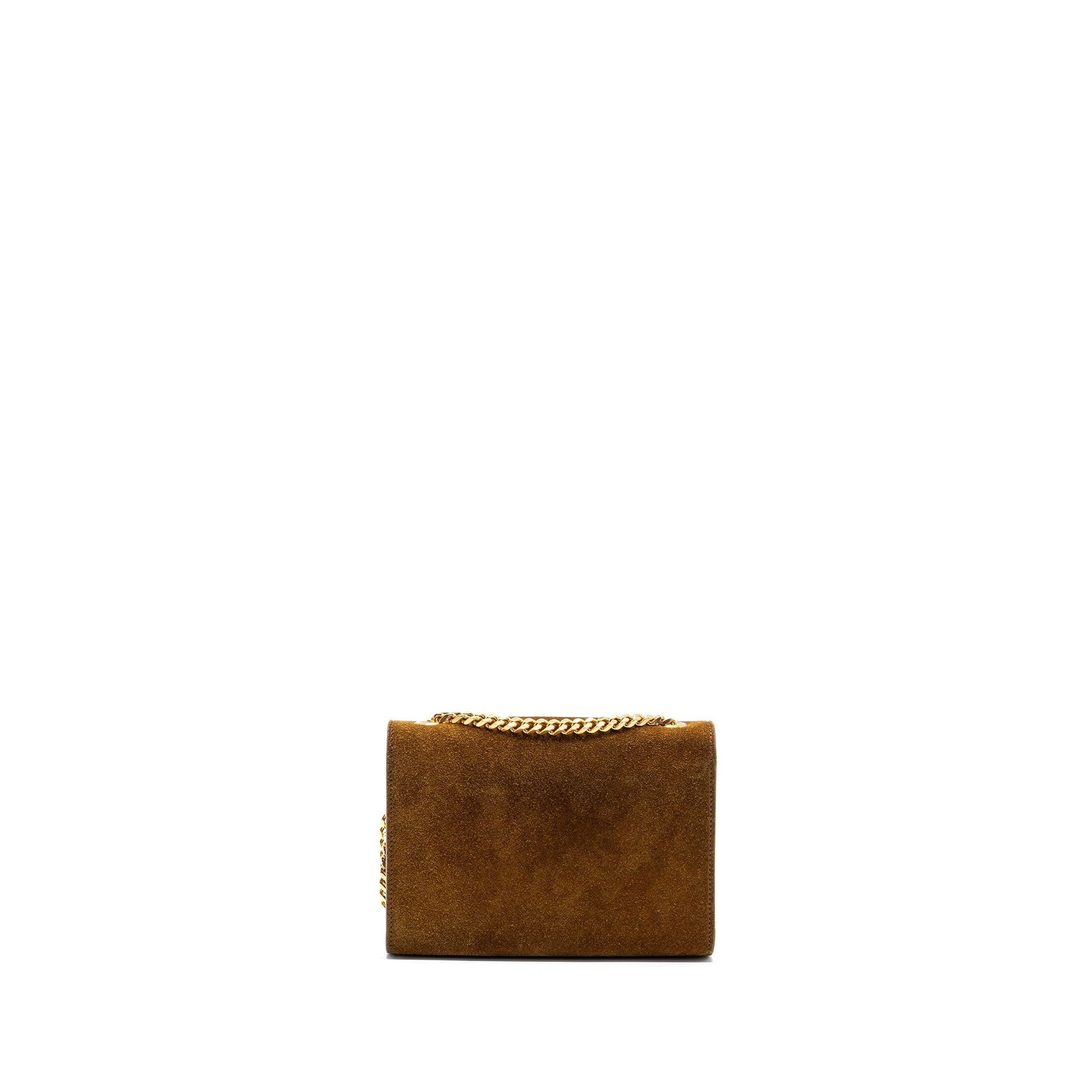 SAINT LAURENT KATE CHAIN WALLET WITH TASSEL SUEDE BROWN GHW