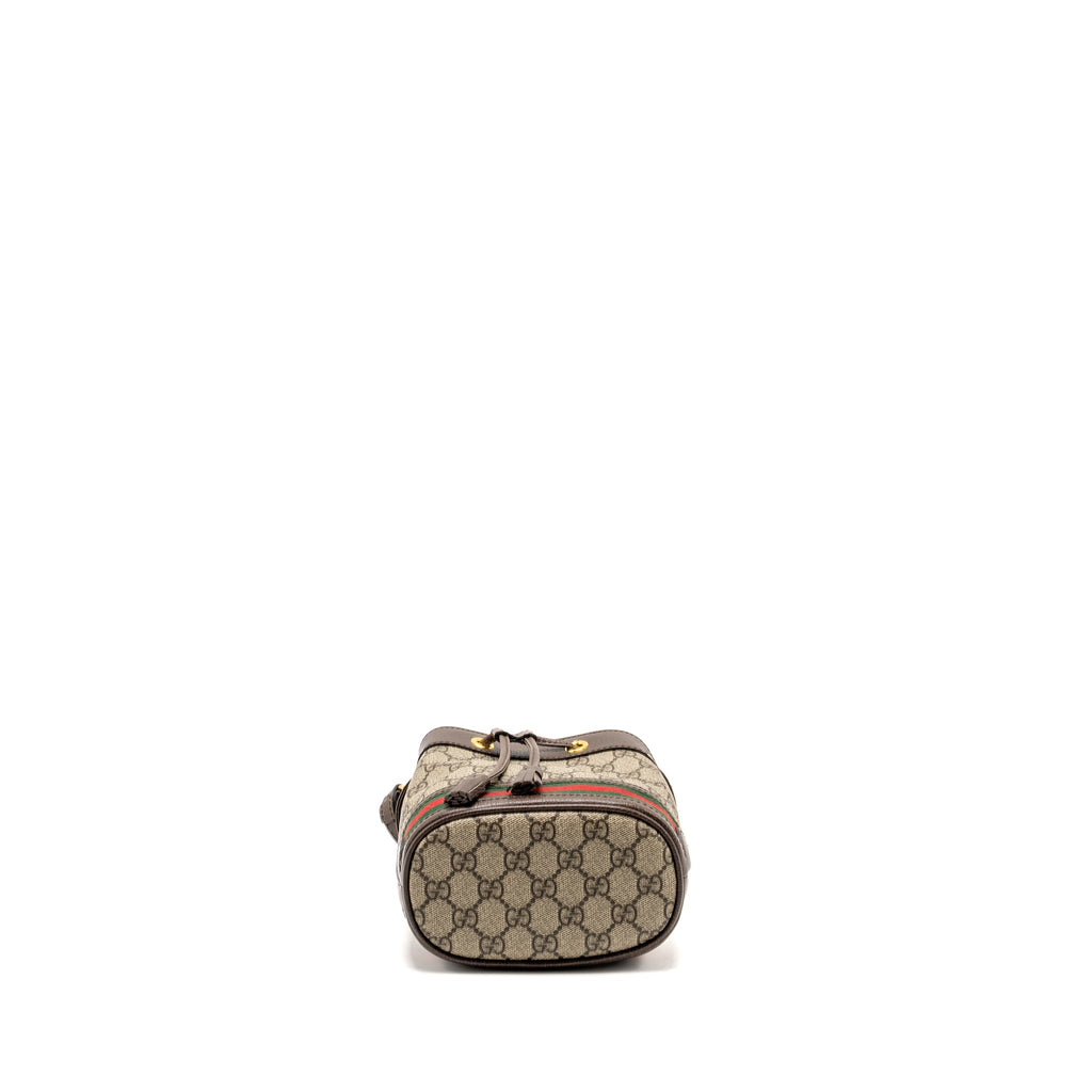 GUCCI OPHIDA MINI BUCKET BAG GG SUPREME CANVAS BEIGE / EBONY GHW