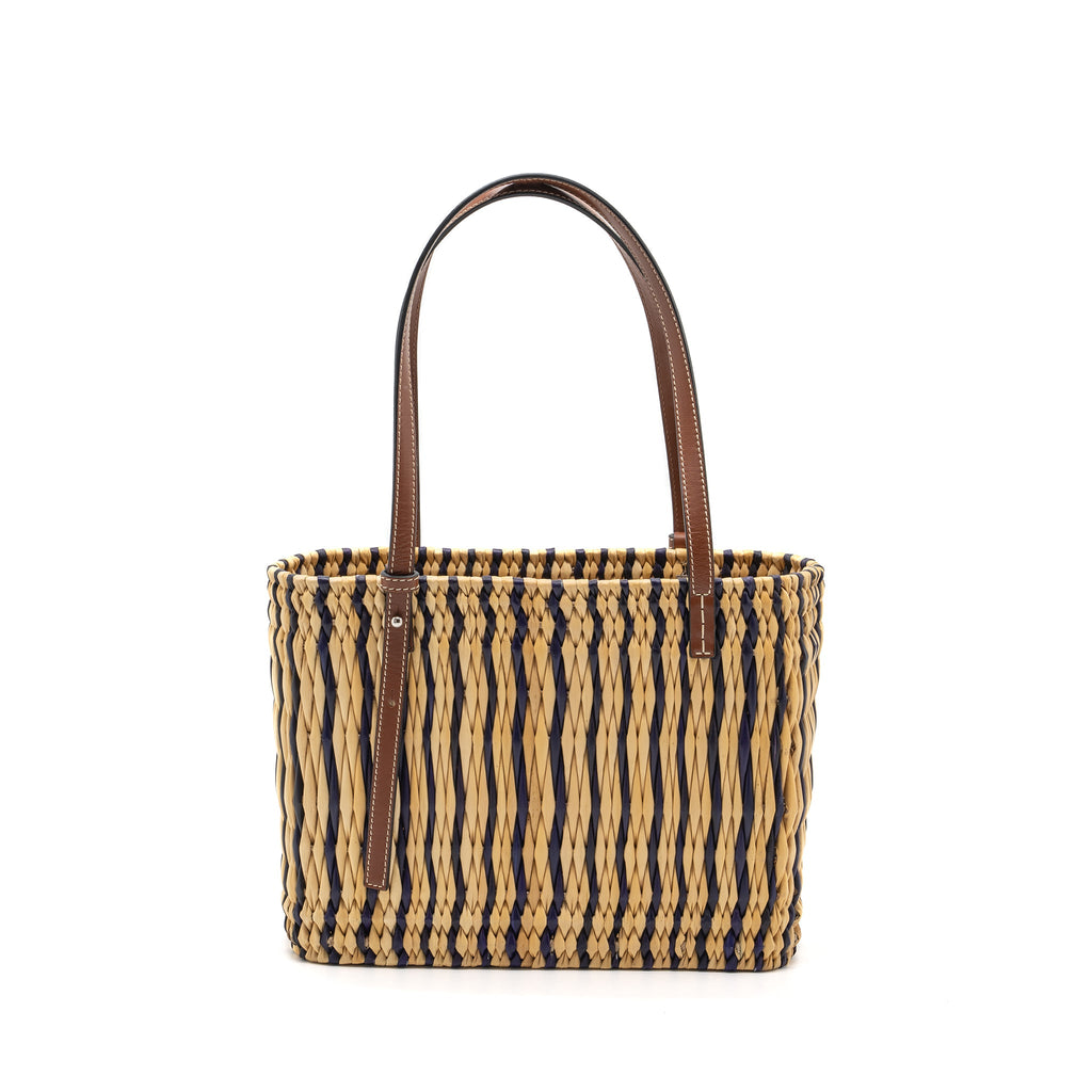 LOEWE PAULA'S IBIZA ANAGRAM BASKET BAG BROWN/MULTICOLOUR RAFFIA/LEATHER