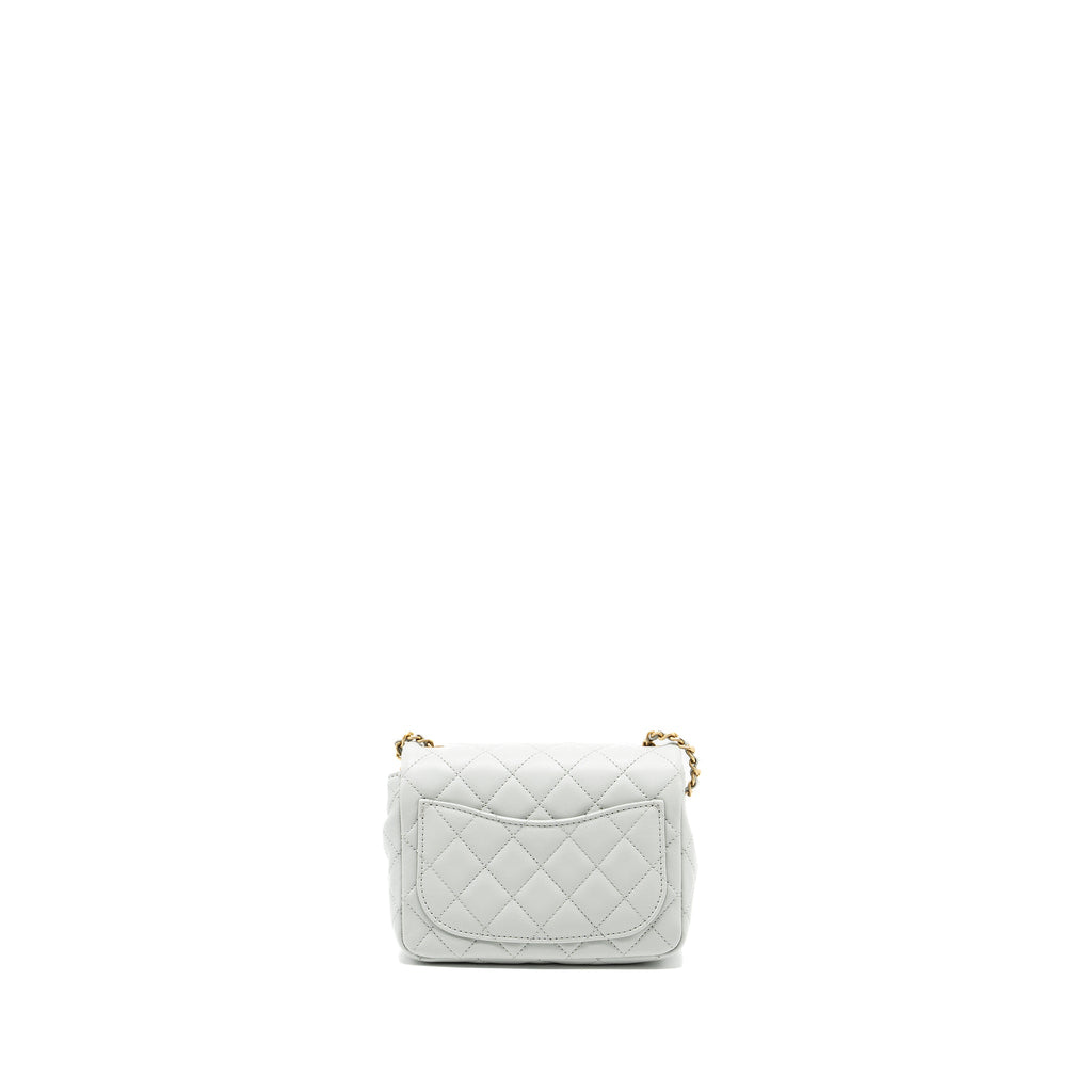 CHANEL 23C PEARL CRUSH MINI SQUARE FLAP BAG LAMBSKIN LIGHT GREY GHW (MICROCHIP)