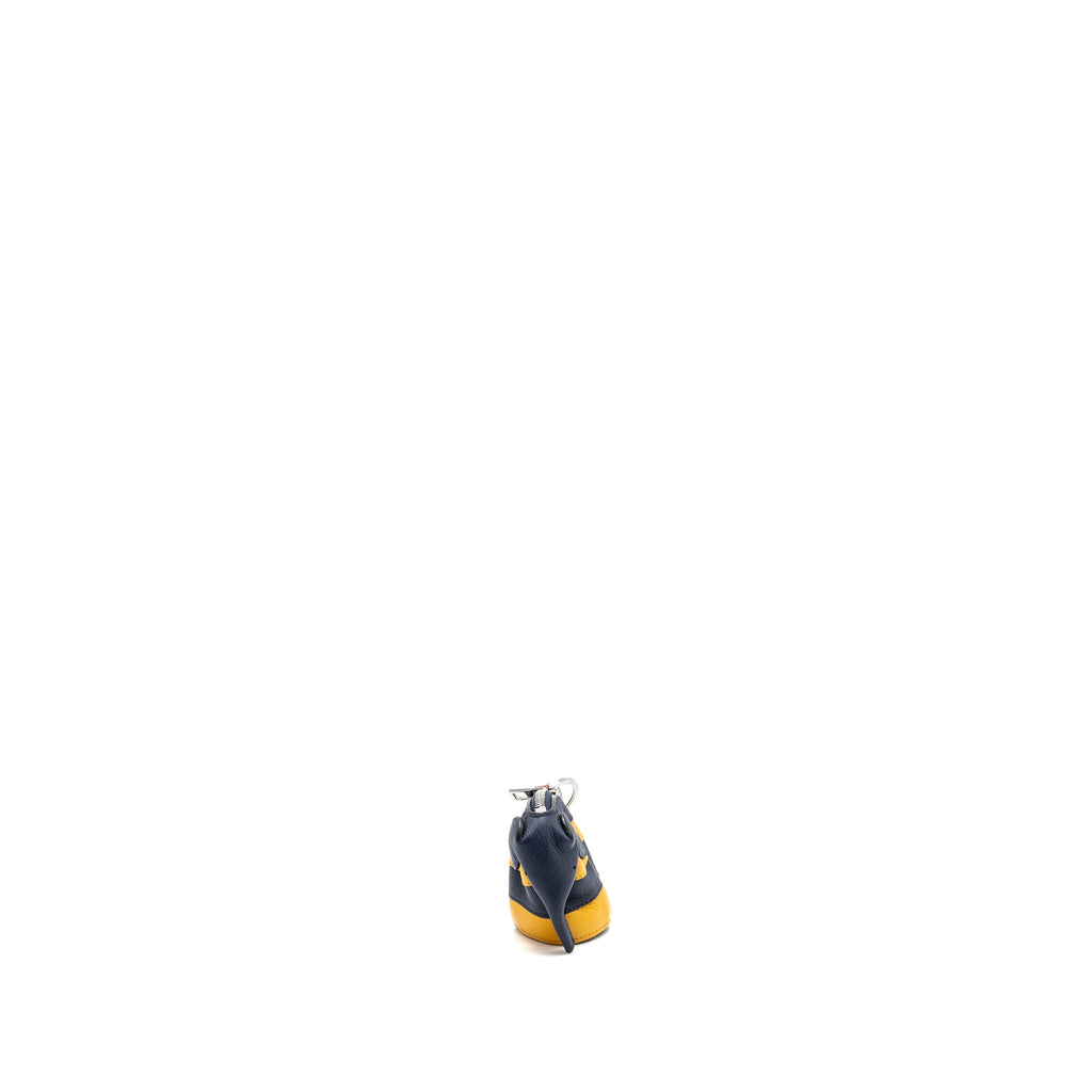 LOEWE ELEPHANT KEY RING POUCH CALFSKIN DARK BLUE/YELLOW SHW