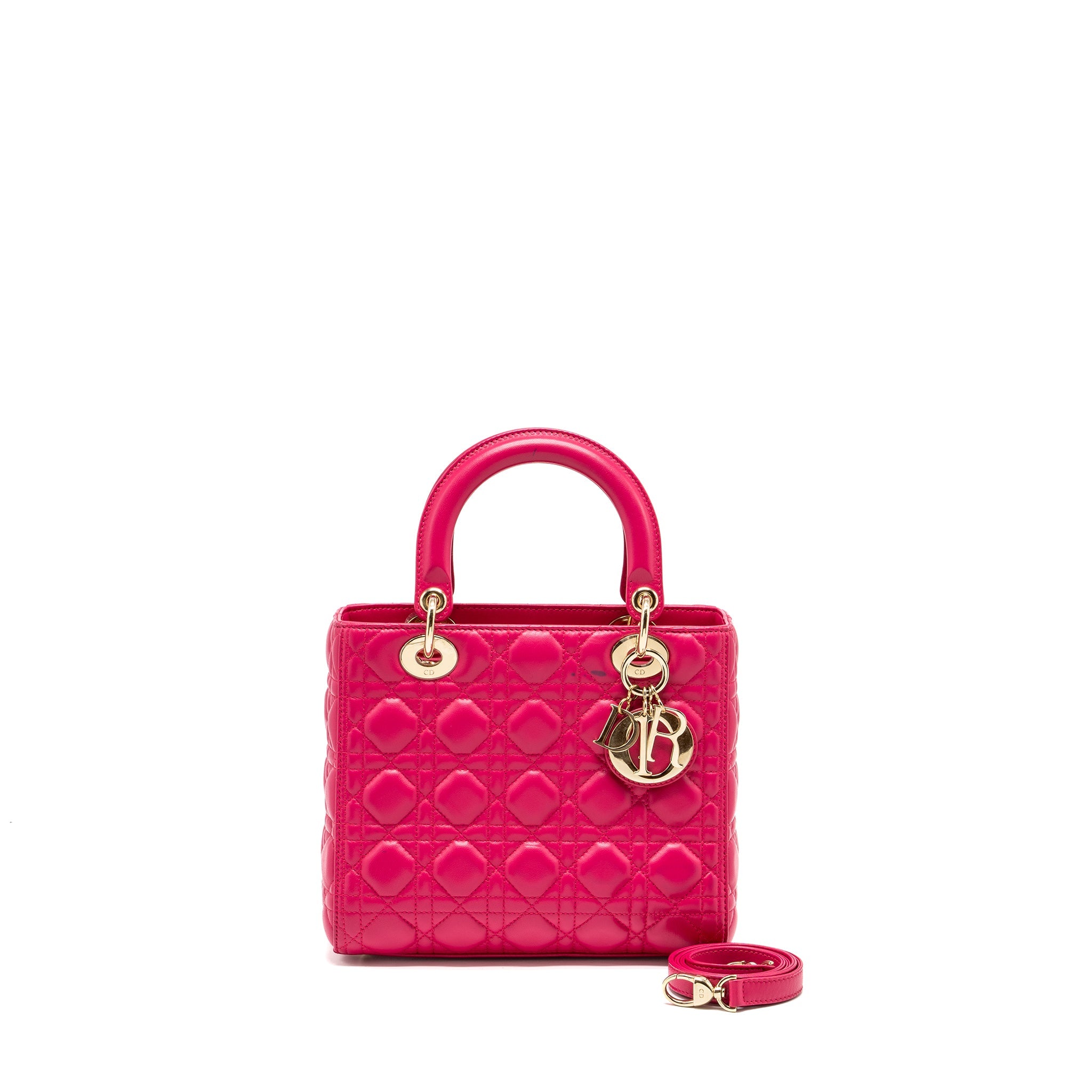 DIOR MEDIUM LADY DIOR LAMBSKIN PINK LGHW