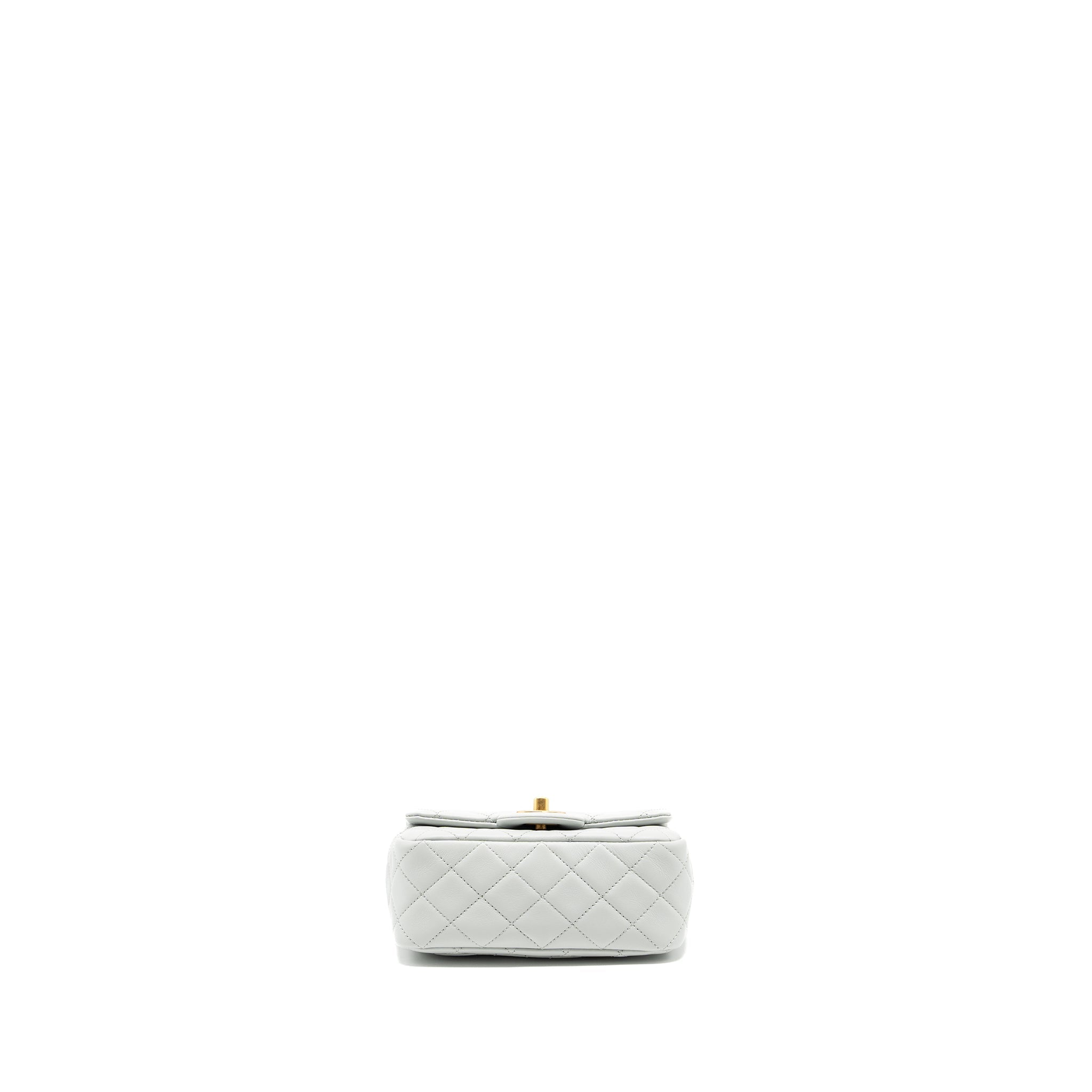 CHANEL 23C PEARL CRUSH MINI SQUARE FLAP BAG LAMBSKIN LIGHT GREY GHW (MICROCHIP)