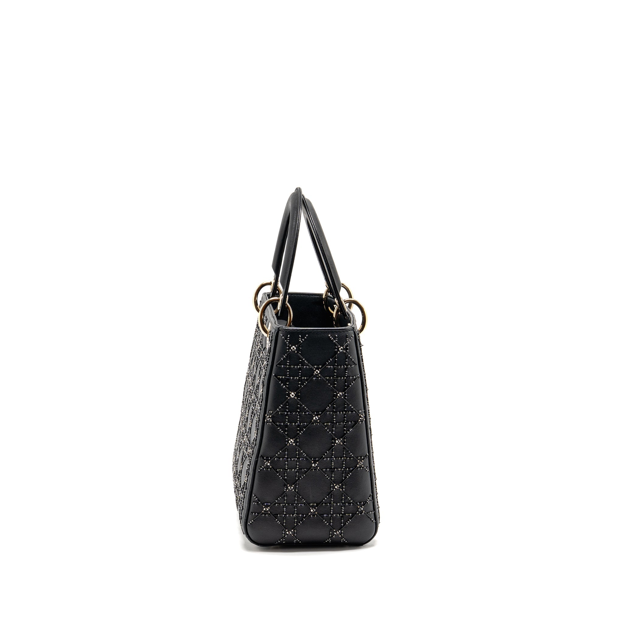 DIOR MEDIUM LADY DIOR EMBELLISHED CANNAGE LIMITED EDITION CALFSKIN BLACK LGHW