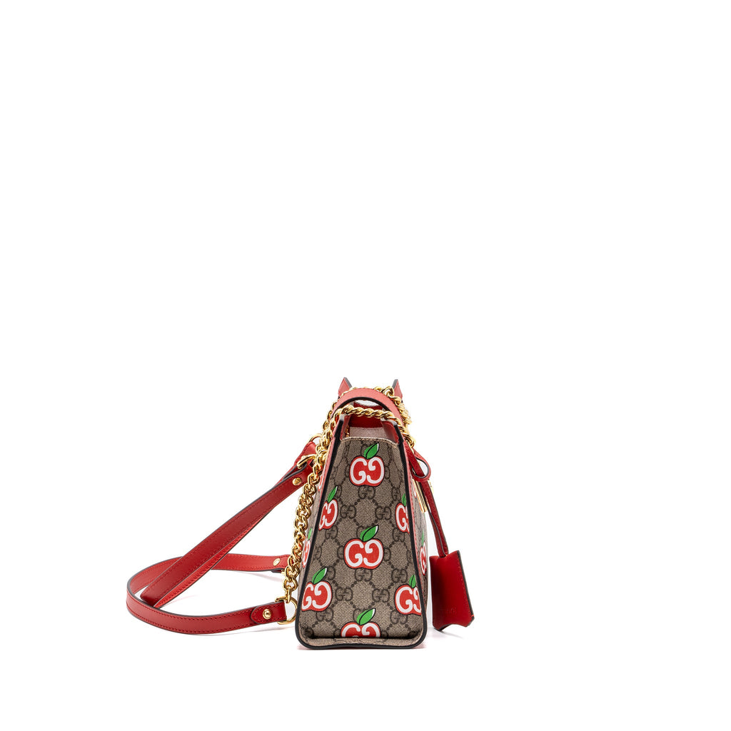 GUCCI SMALL PADLOCK SHOULDER BAG GG SUPREME CANVAS RED GHW