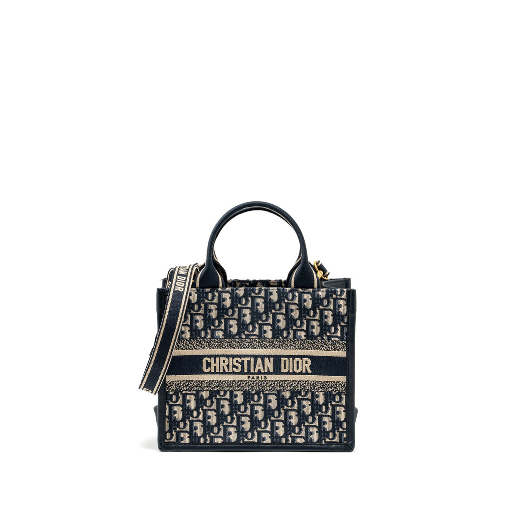 DIOR SMALL BOOK TOTE BLUE OBLIQUE EMBROIDERY/CALFSKIN GHW