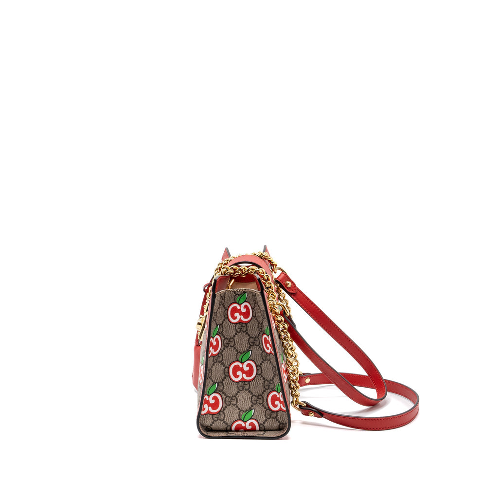 GUCCI SMALL PADLOCK SHOULDER BAG GG SUPREME CANVAS RED GHW