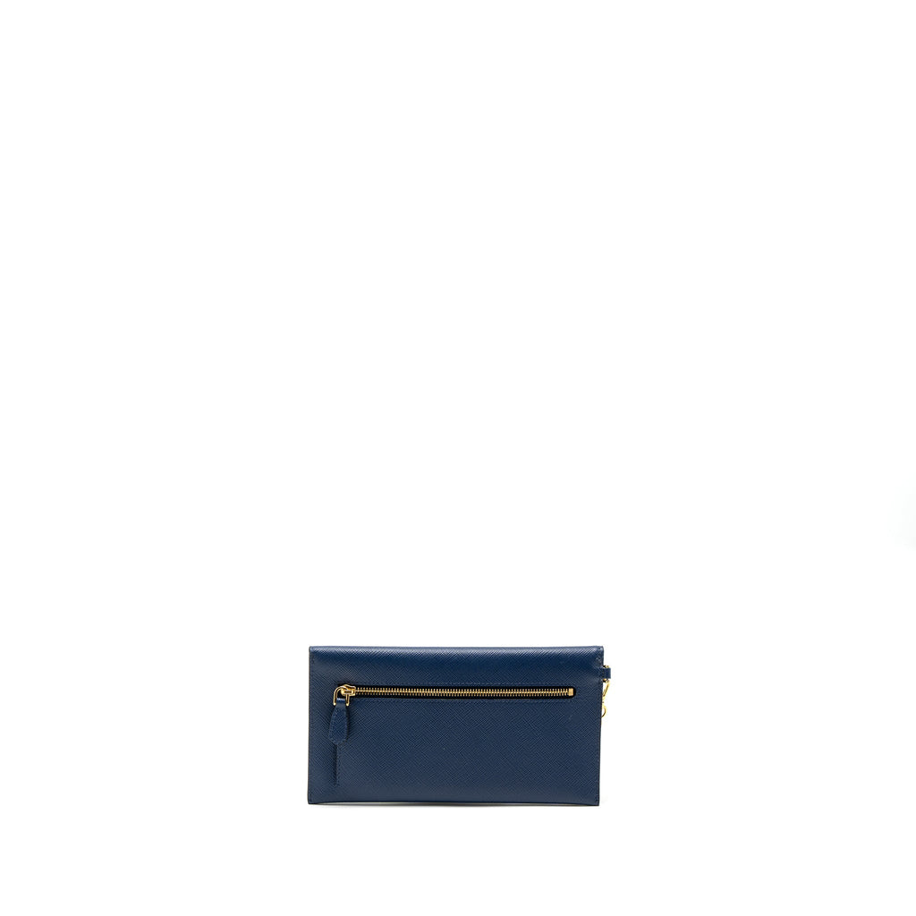 PRADA SAFFIANO CLUTCH CALFSKIN BLUE GHW