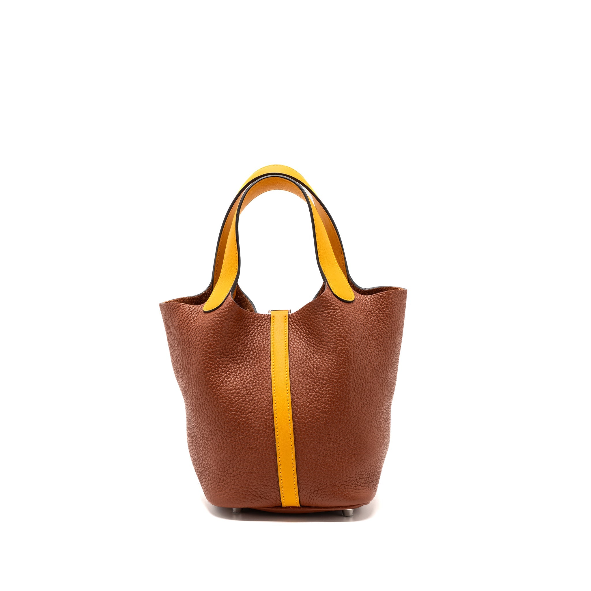 HERMES PICOTIN 18 LOCK BAG CLEMENCE CUIVE / JAUNE D’OR SHW