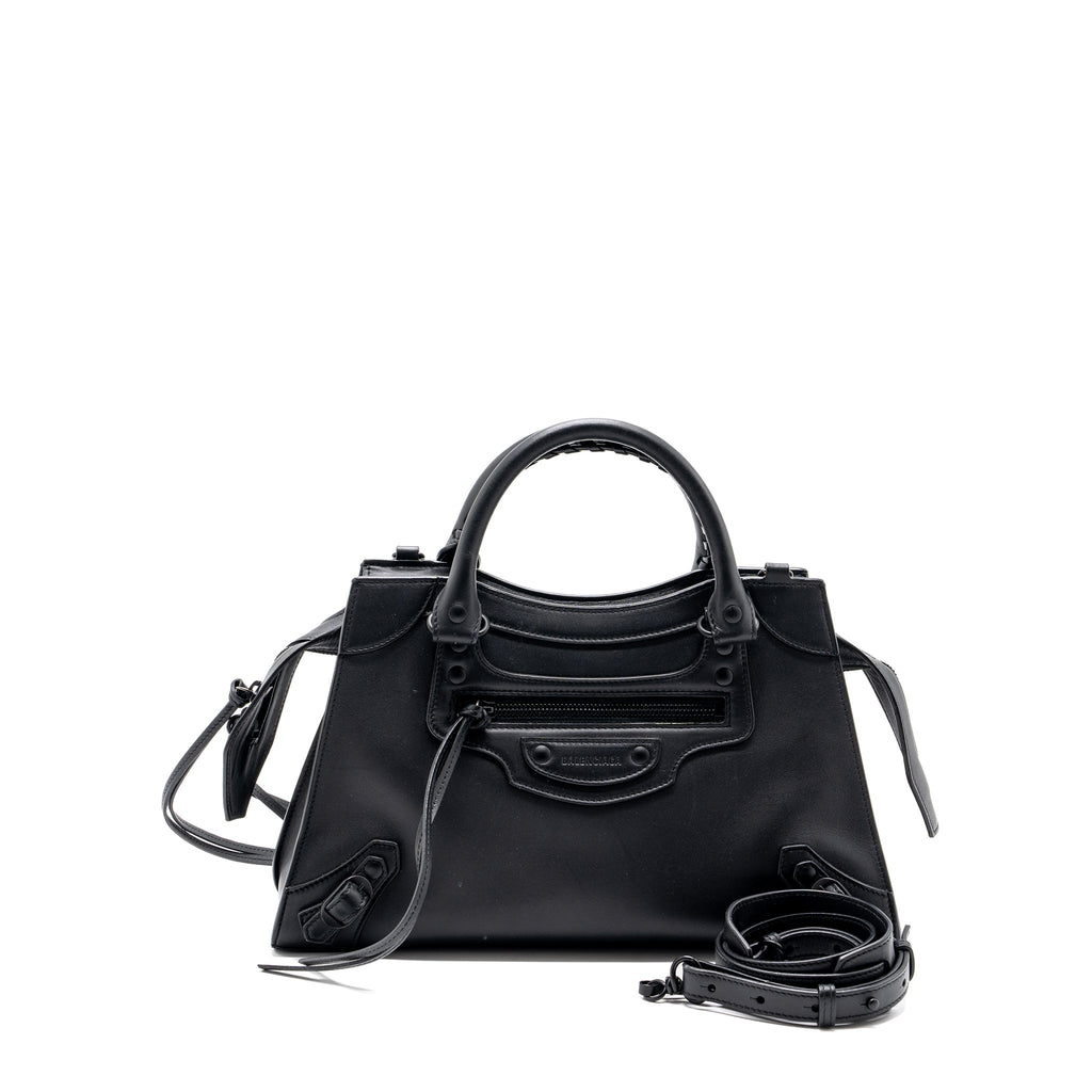 BALENCIAGA NEO CLASSIC SMALL HANDBAG CALFSKIN BLACK BLACK/RUTHENIUM HARDWARE
