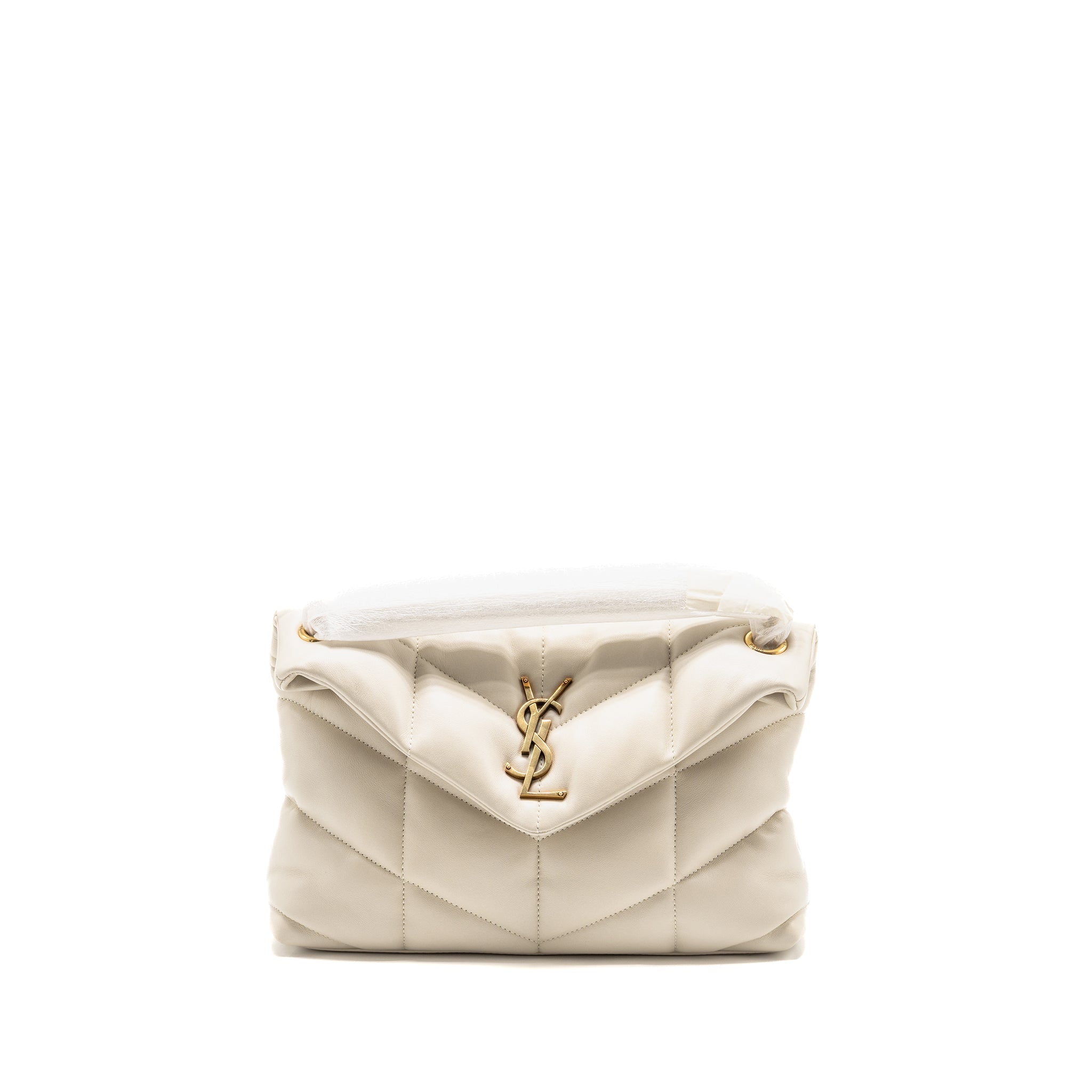 SAINT LAURENT/YSL SMALL LOULOU PUFFER SHOULDER BAG LAMBSKIN BLANC VINTAGE GHW