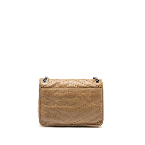 SAINT LAURENT MEDIUM NIKI BAG CRINKLED CALFSKIN DARK BEIGE RUTHENIUM HARDWARE