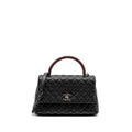 CHANEL MEDIUM COCO HANDLE CAVIAR / LIZARD HANDLE BLACK / BURGUNDY RUTHENIUM HARDWARE