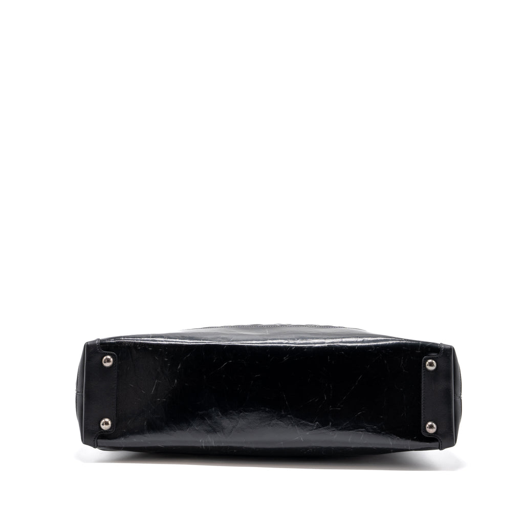 CHANEL GIANT ZIP SHOPPING BAG PATENT BLACK RUTHENIUM HARDWARE