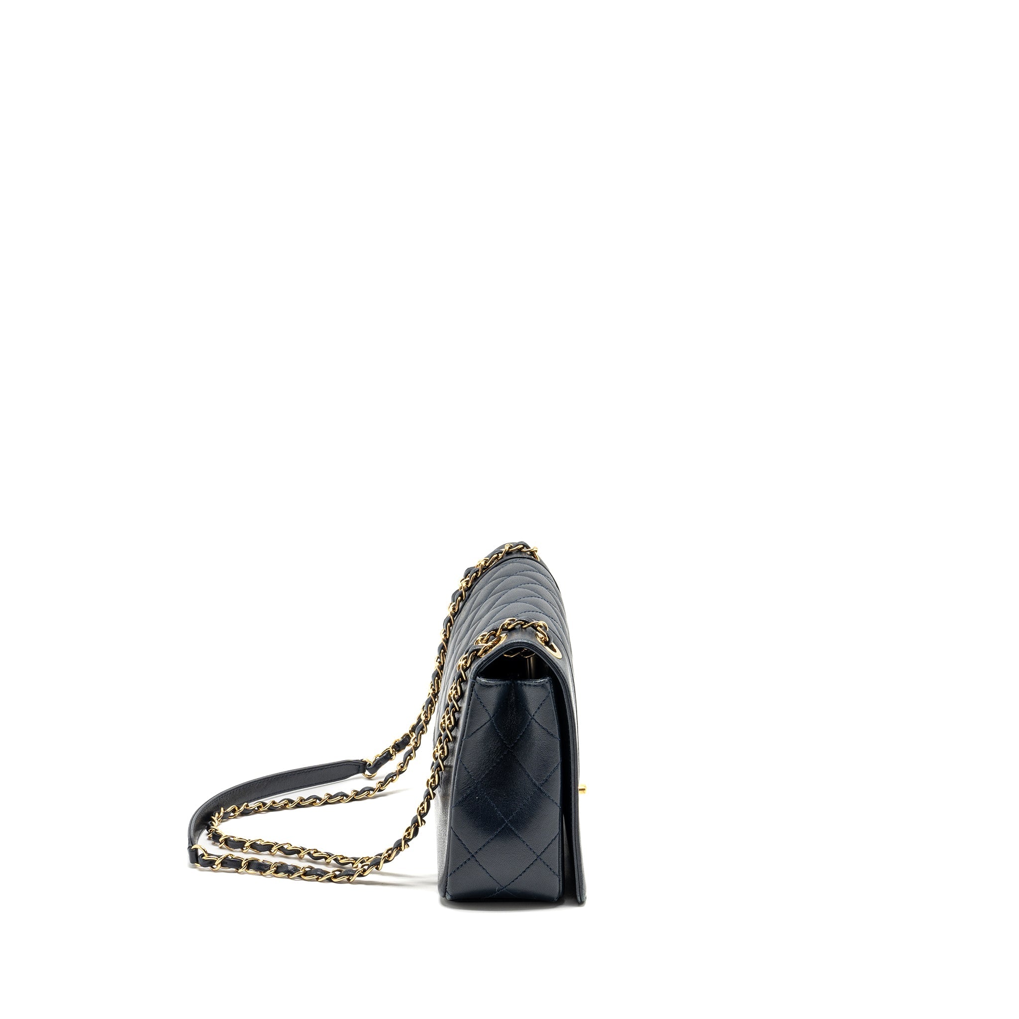 CHANEL MADEMOISELLE ENAMEL FLAP BAG GOATSKIN NAVY GHW