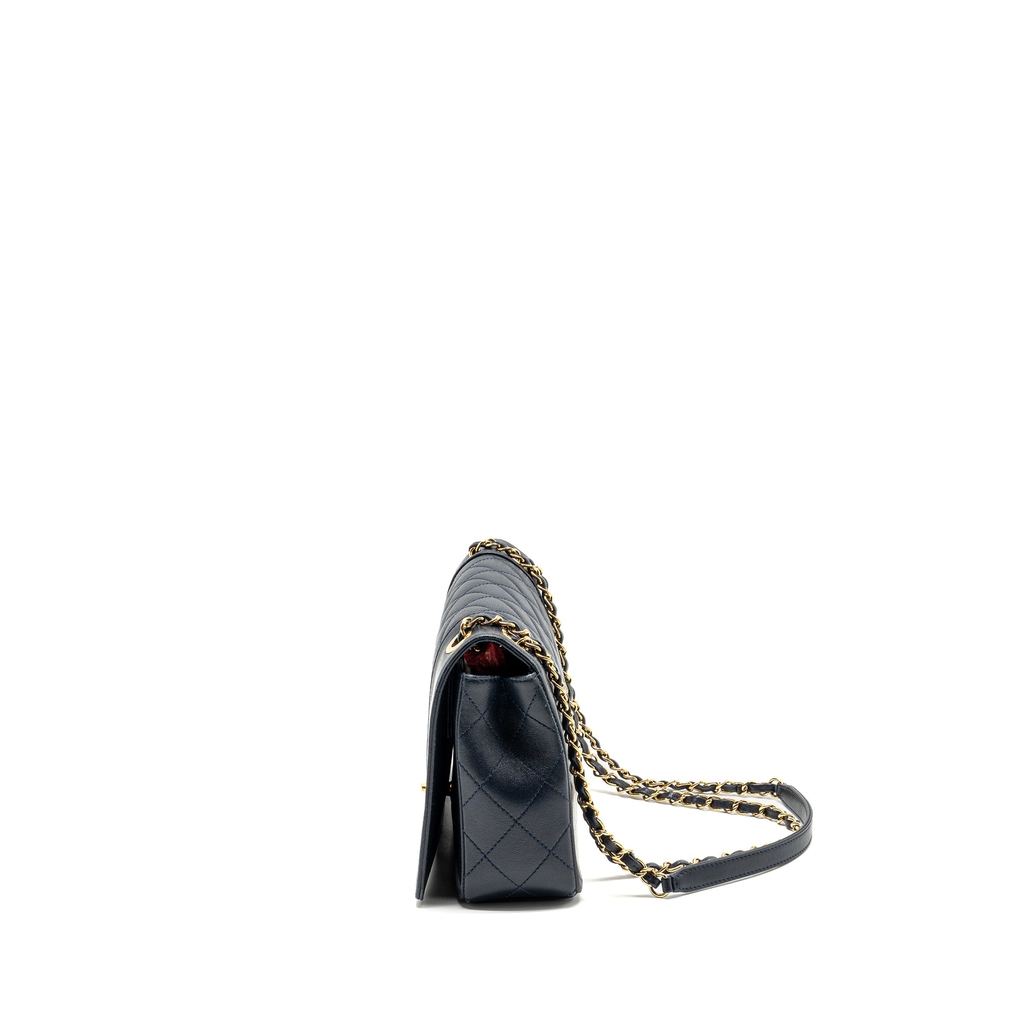 CHANEL MADEMOISELLE ENAMEL FLAP BAG GOATSKIN NAVY GHW