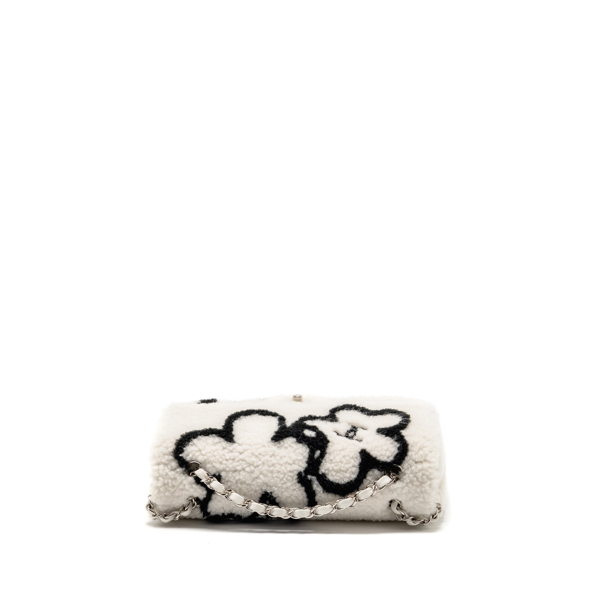 CHANEL 22A FLUFFY CAMELLIA FLAP BAG SHEARLING WHITE SHW (MICROCHIP)