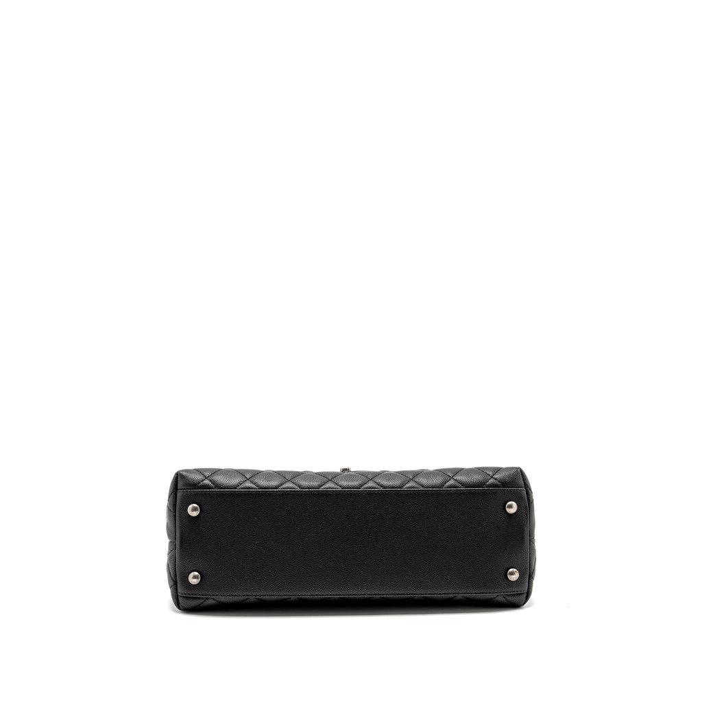 CHANEL MEDIUM COCO HANDLE CAVIAR / LIZARD HANDLE BLACK / BURGUNDY RUTHENIUM HARDWARE