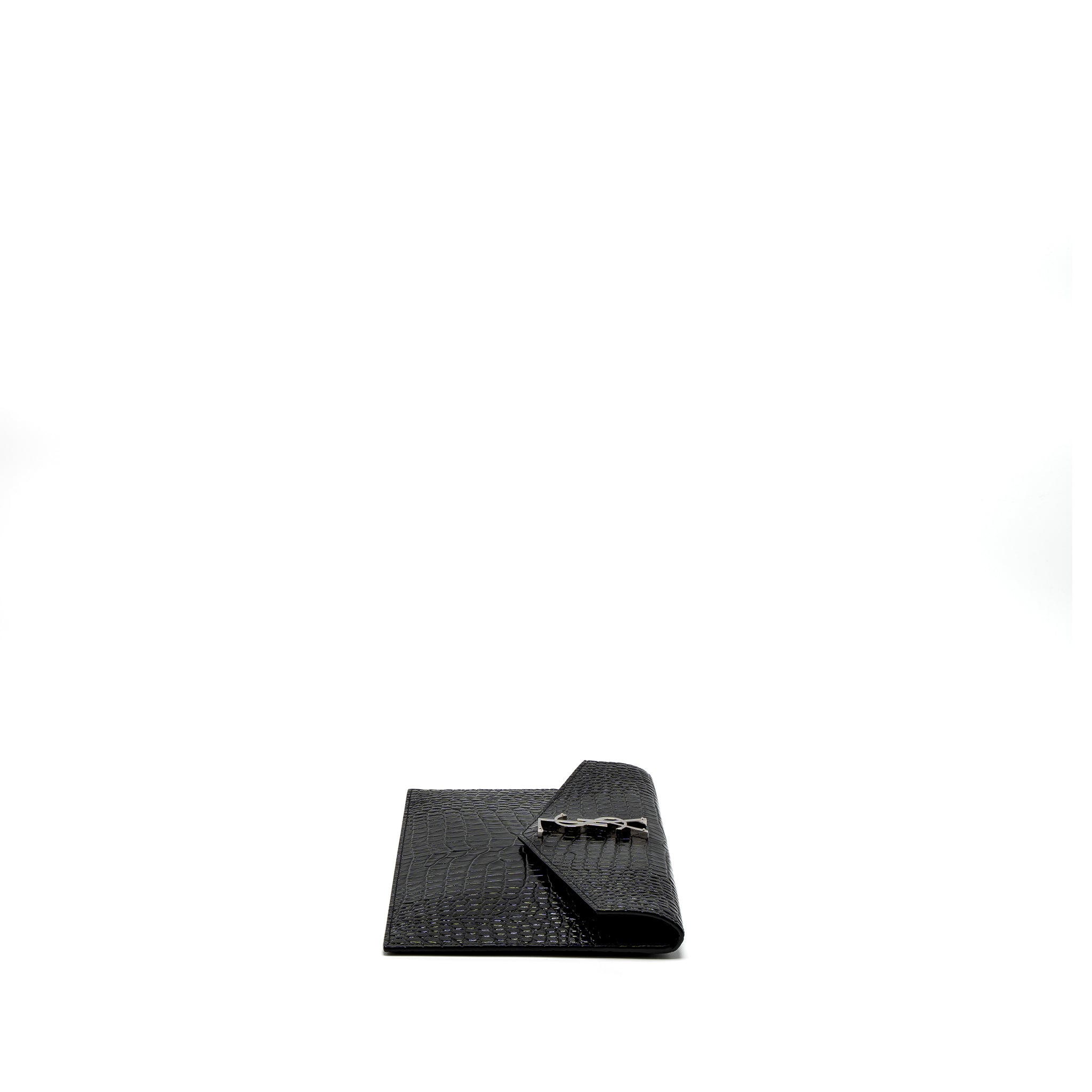SAINT LAURENT/YSL UPTOWN POUCH CROC-EMBOSSED CALFSKIN BLACK SHW