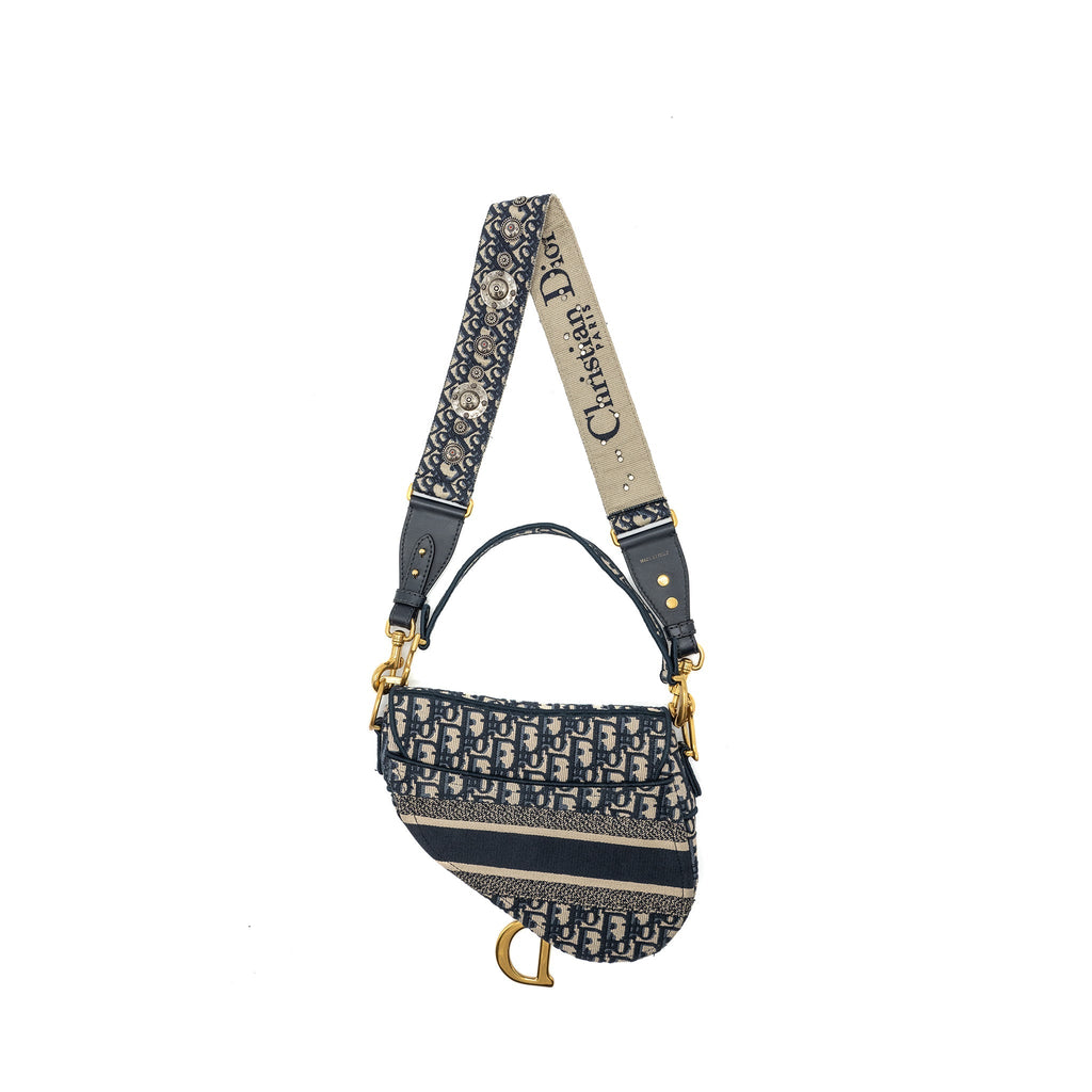 DIOR SADDLE BAG BLUE OBLIQUE EMBROIDERY GHW