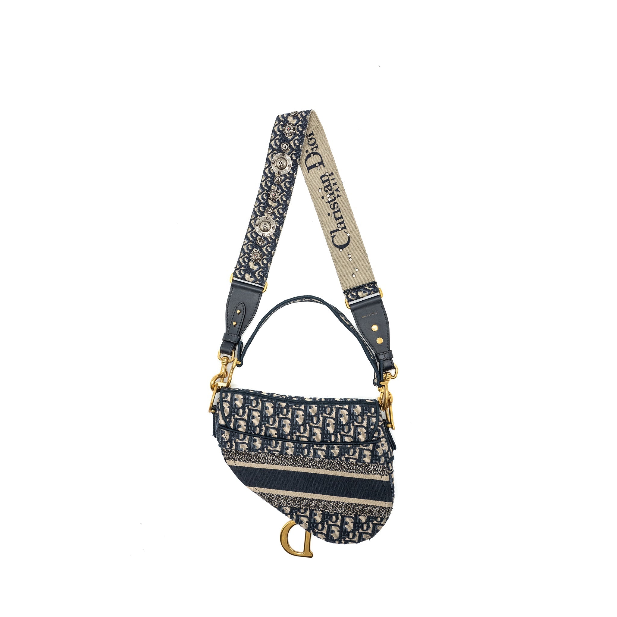 DIOR SADDLE BAG BLUE OBLIQUE EMBROIDERY GHW