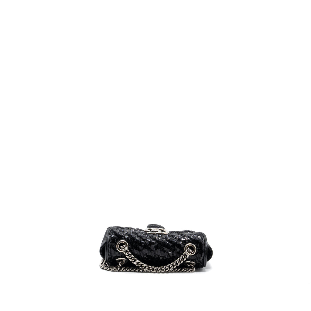 GUCCI MINI GG MARMONT MATELASSE BAG SEQUIN BLACK SHW