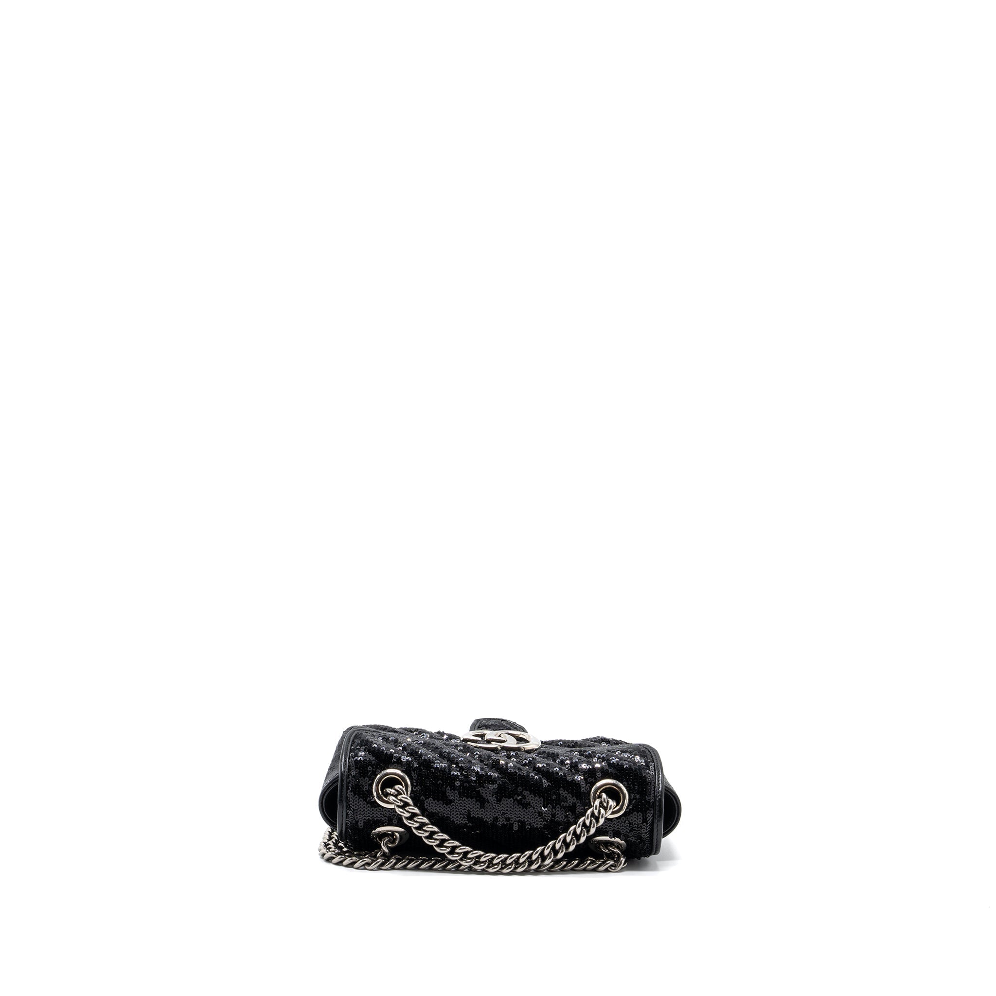 GUCCI MINI GG MARMONT MATELASSE BAG SEQUIN BLACK SHW