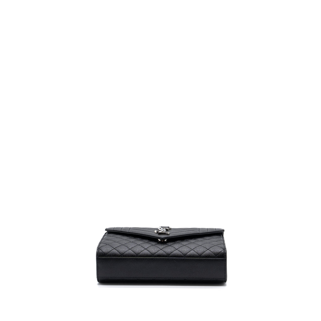 SAINT LAURENT/YSL ENVELOPE MEDIUM CHAIN BAG GRAINED CALFSKIN MIX MATELASSE BLACK SHW