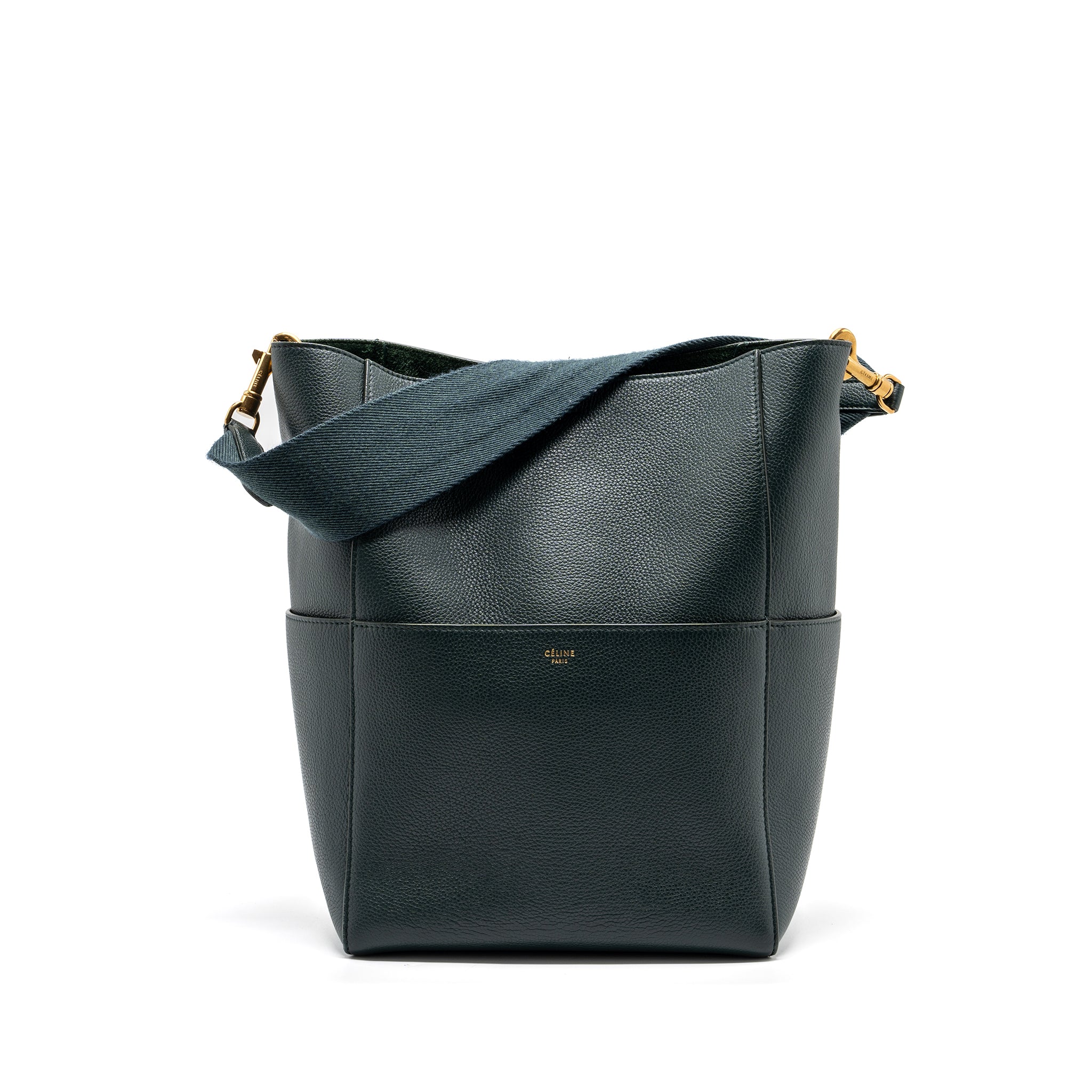 CELINE SANGLE BUCKET BAG CALFSKIN DARK GREEN GHW