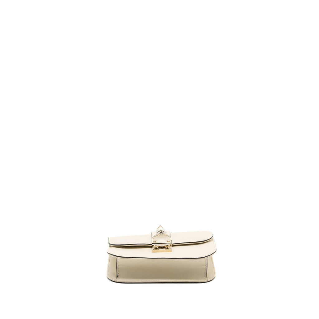 VALENTINO GARAVANI ROCKSTUD GLAM LOCK CHAIN BAG LEATHER WHITE LGHW