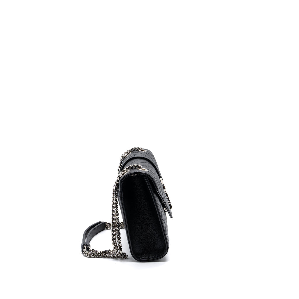 SAINT LAURENT/YSL ENVELOPE MEDIUM CHAIN BAG GRAINED CALFSKIN MIX MATELASSE BLACK SHW