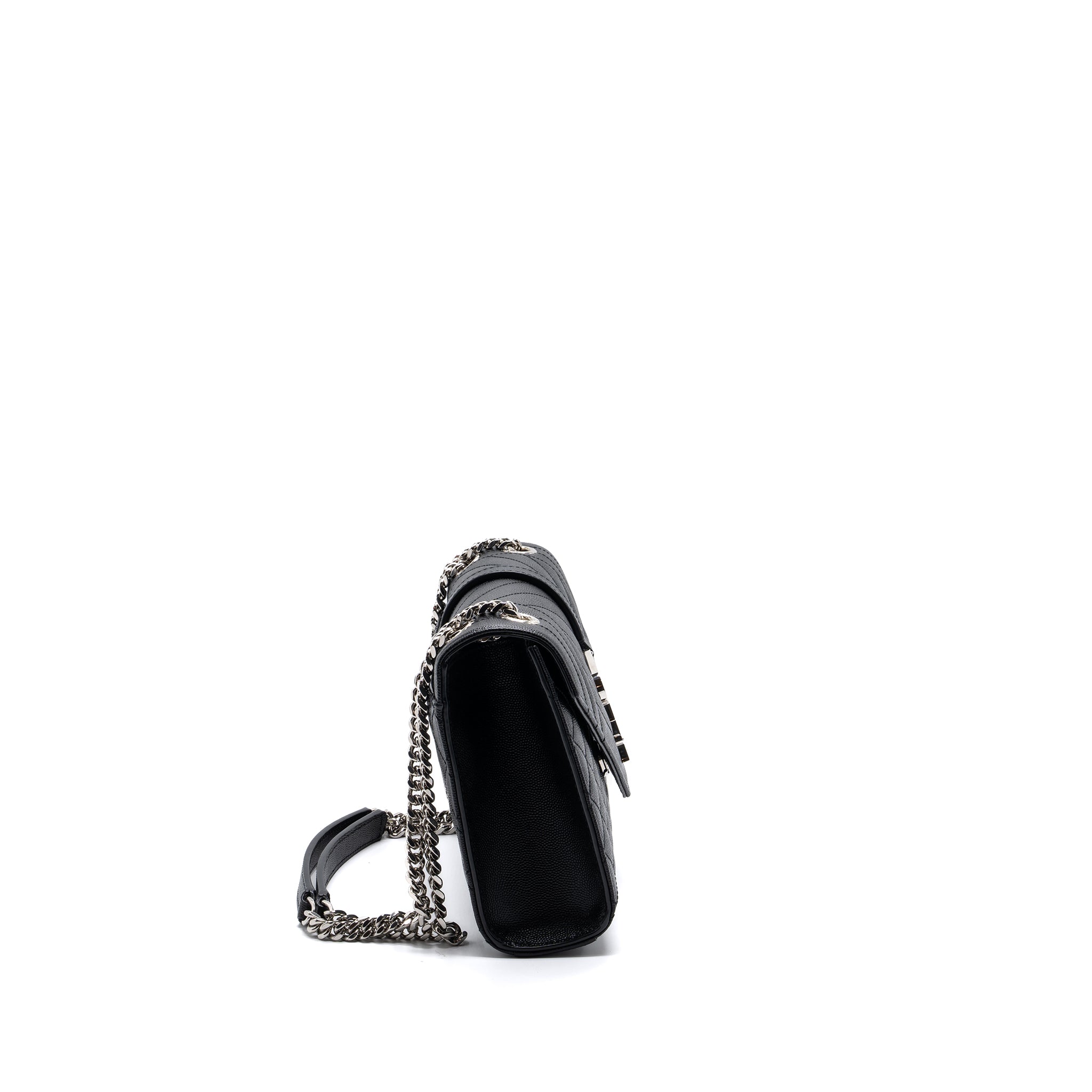 SAINT LAURENT/YSL ENVELOPE MEDIUM CHAIN BAG GRAINED CALFSKIN MIX MATELASSE BLACK SHW
