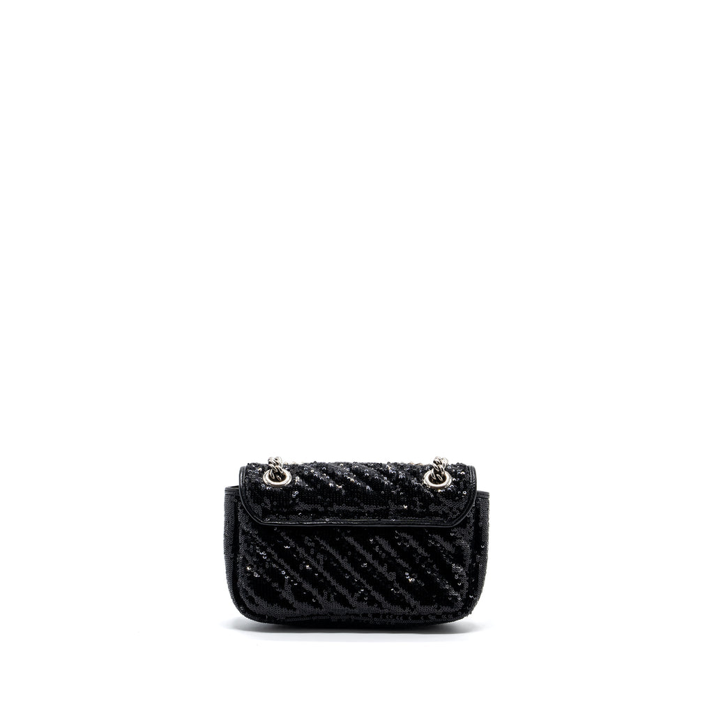 GUCCI MINI GG MARMONT MATELASSE BAG SEQUIN BLACK SHW