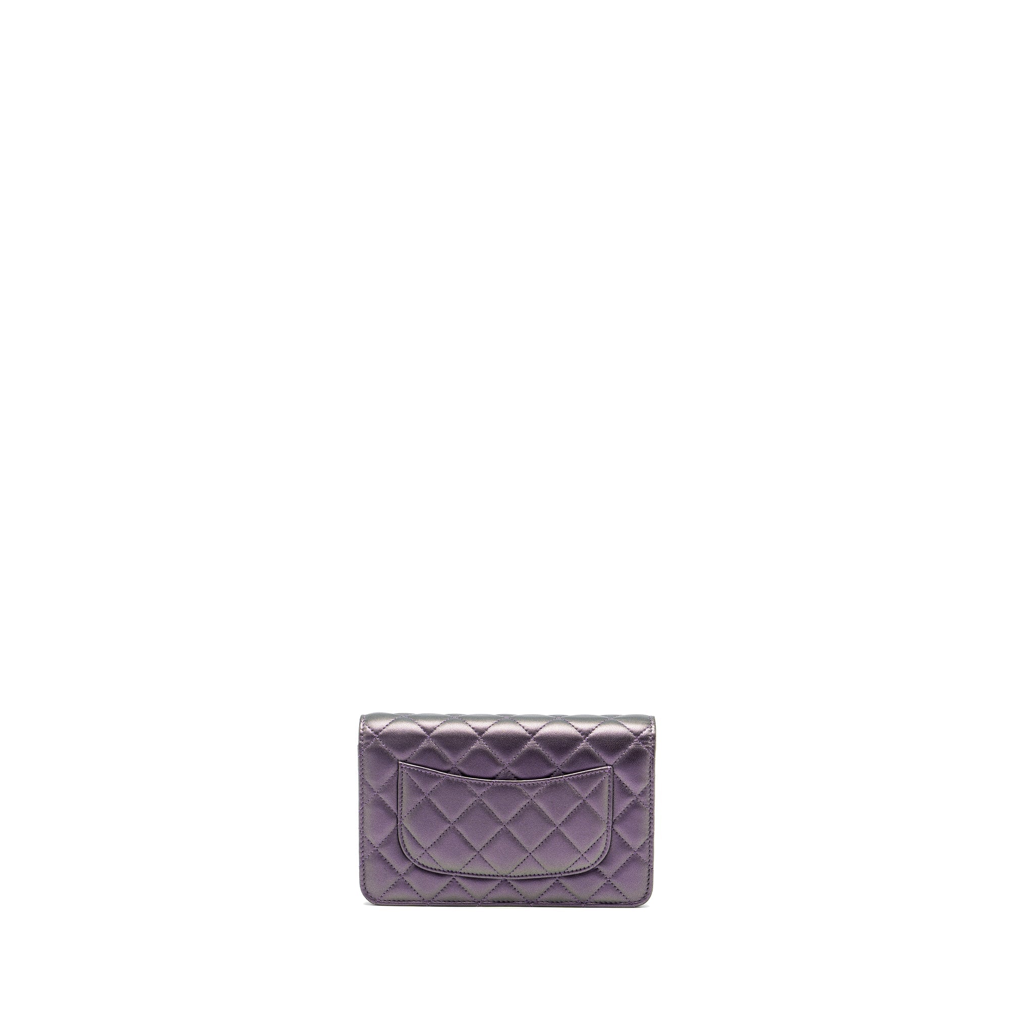 CHANEL CLASSIC WALLET ON CHAIN LAMBSKIN IRIDESCENT PURPLE RUTHENIUM HARDWARE