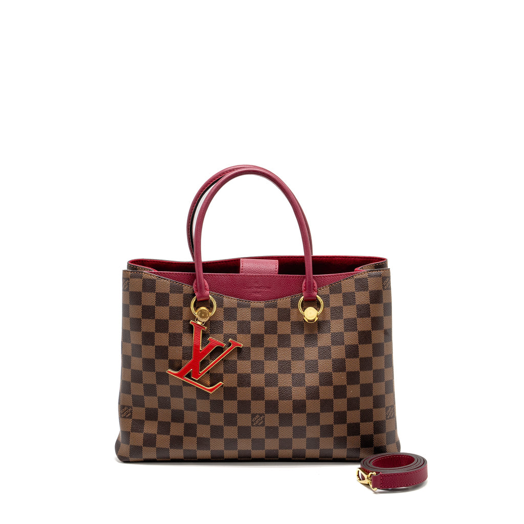 LOUIS VUITTON RIVERSIDE TOTE BAG DAMIER EBENE CANVAS RED/BROWN GHW