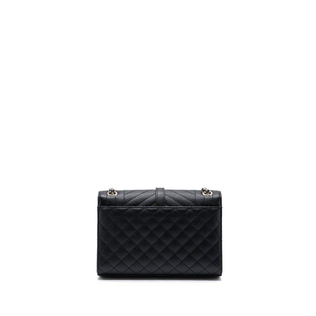 SAINT LAURENT/YSL ENVELOPE MEDIUM CHAIN BAG GRAINED CALFSKIN MIX MATELASSE BLACK SHW
