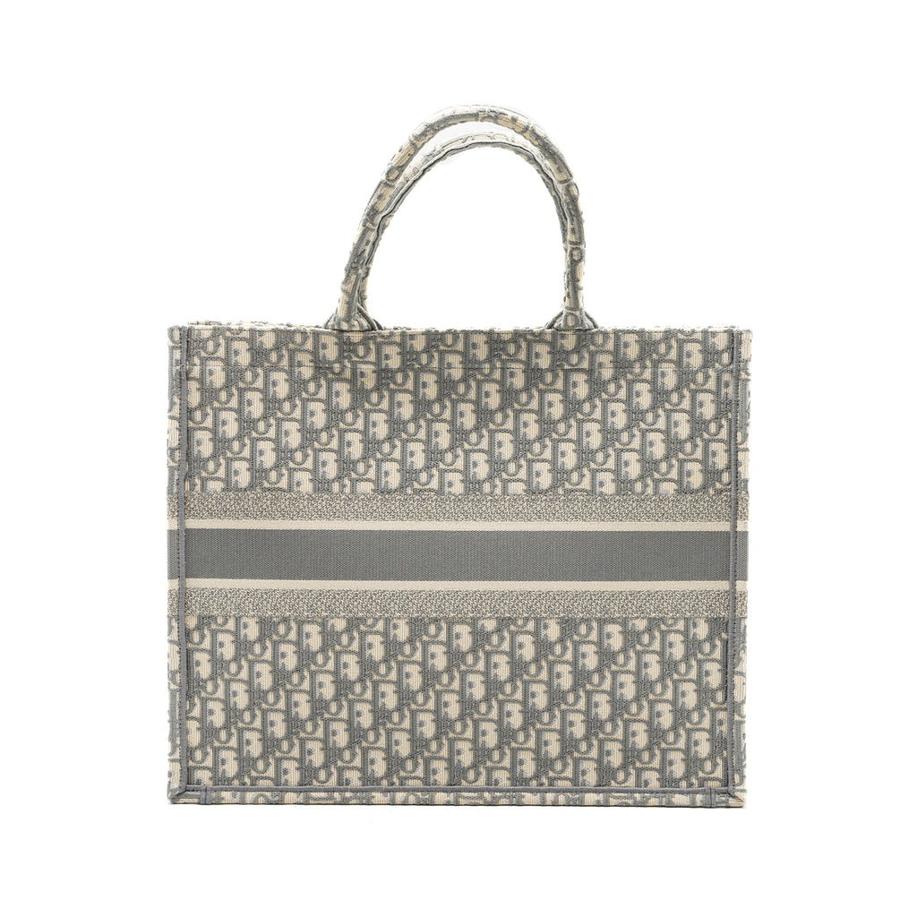DIOR LARGE BOOK TOTE DIOR OBLIQUE EMBROIDERY ECRU/GREY