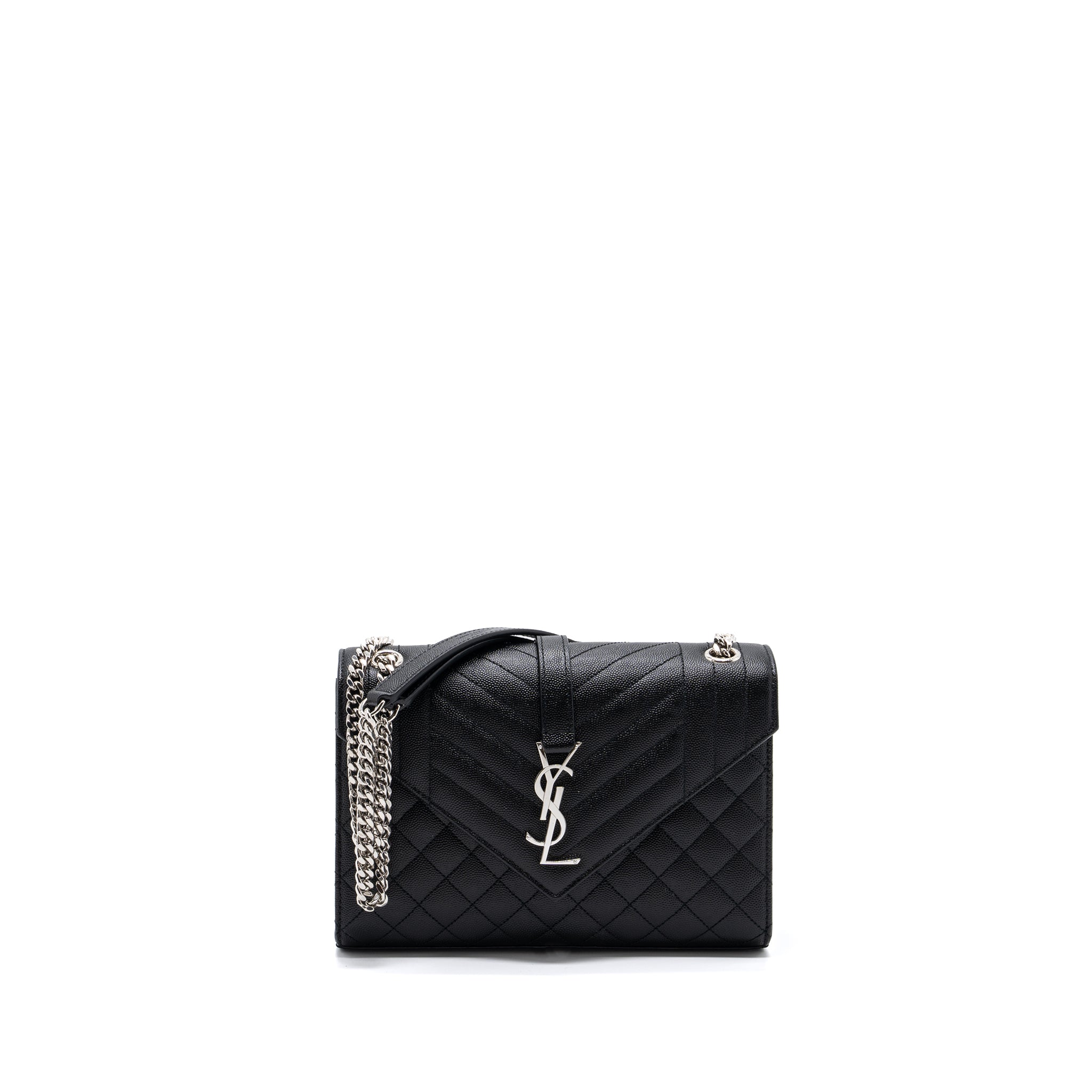 SAINT LAURENT/YSL ENVELOPE MEDIUM CHAIN BAG GRAINED CALFSKIN MIX MATELASSE BLACK SHW