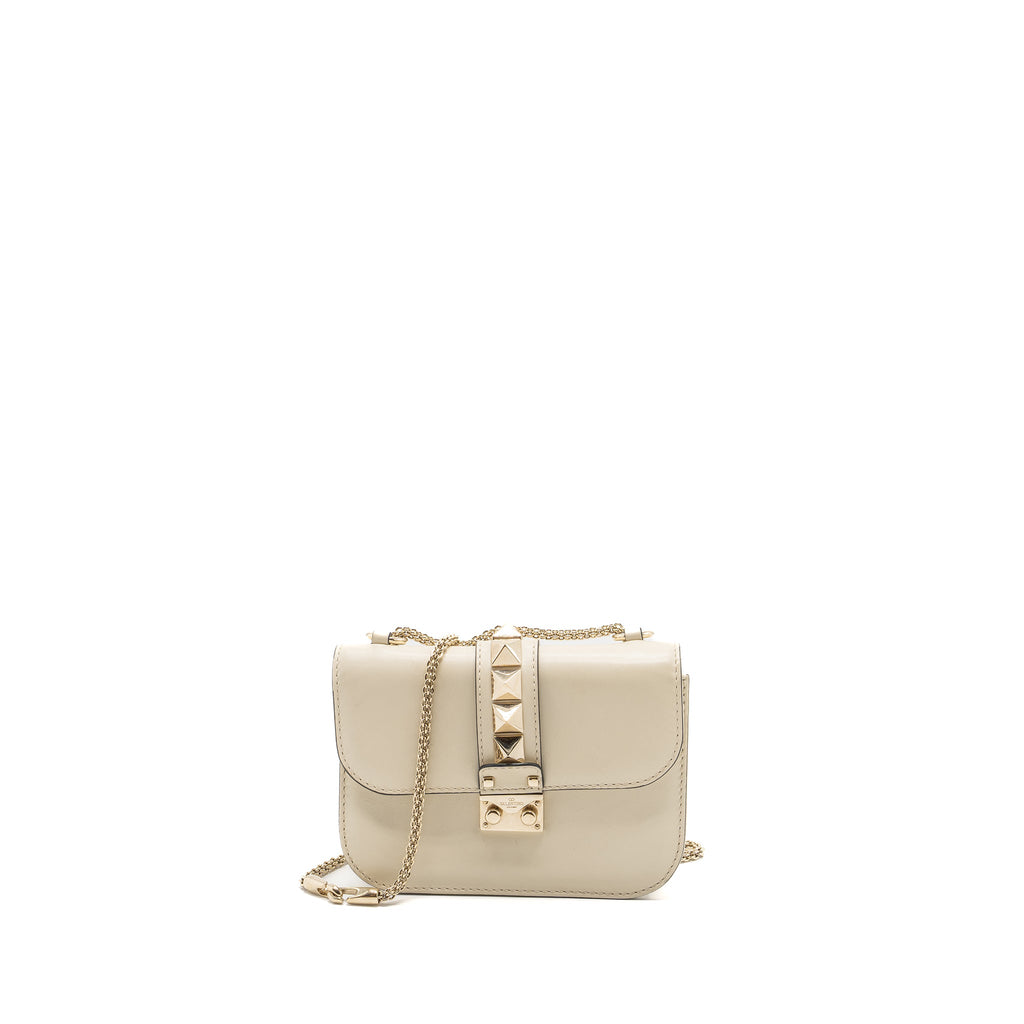VALENTINO GARAVANI ROCKSTUD GLAM LOCK CHAIN BAG LEATHER WHITE LGHW